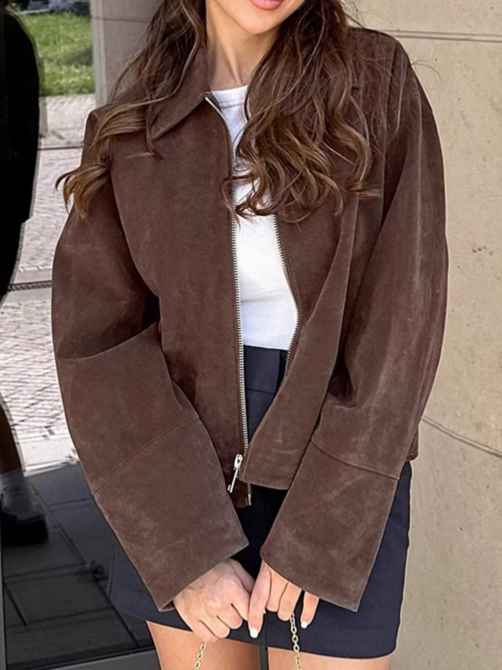 Zip-Up Dropped Shoulder Jacket