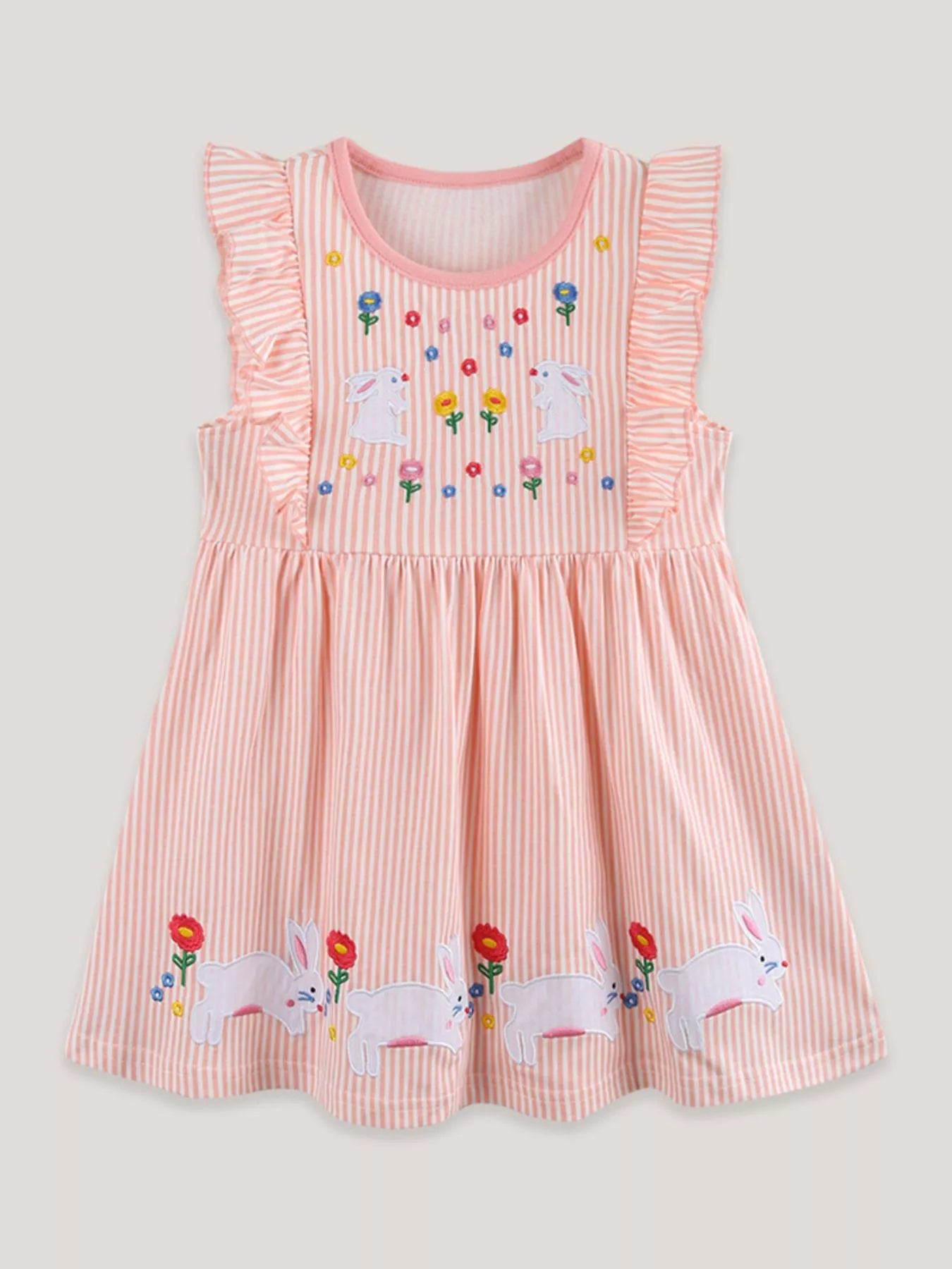 Children's Embroidered Bunny Ruffle Sleeve Dress