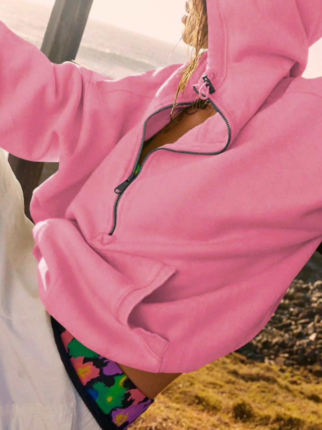 Half-Zip Dropped Shoulder Hoodie