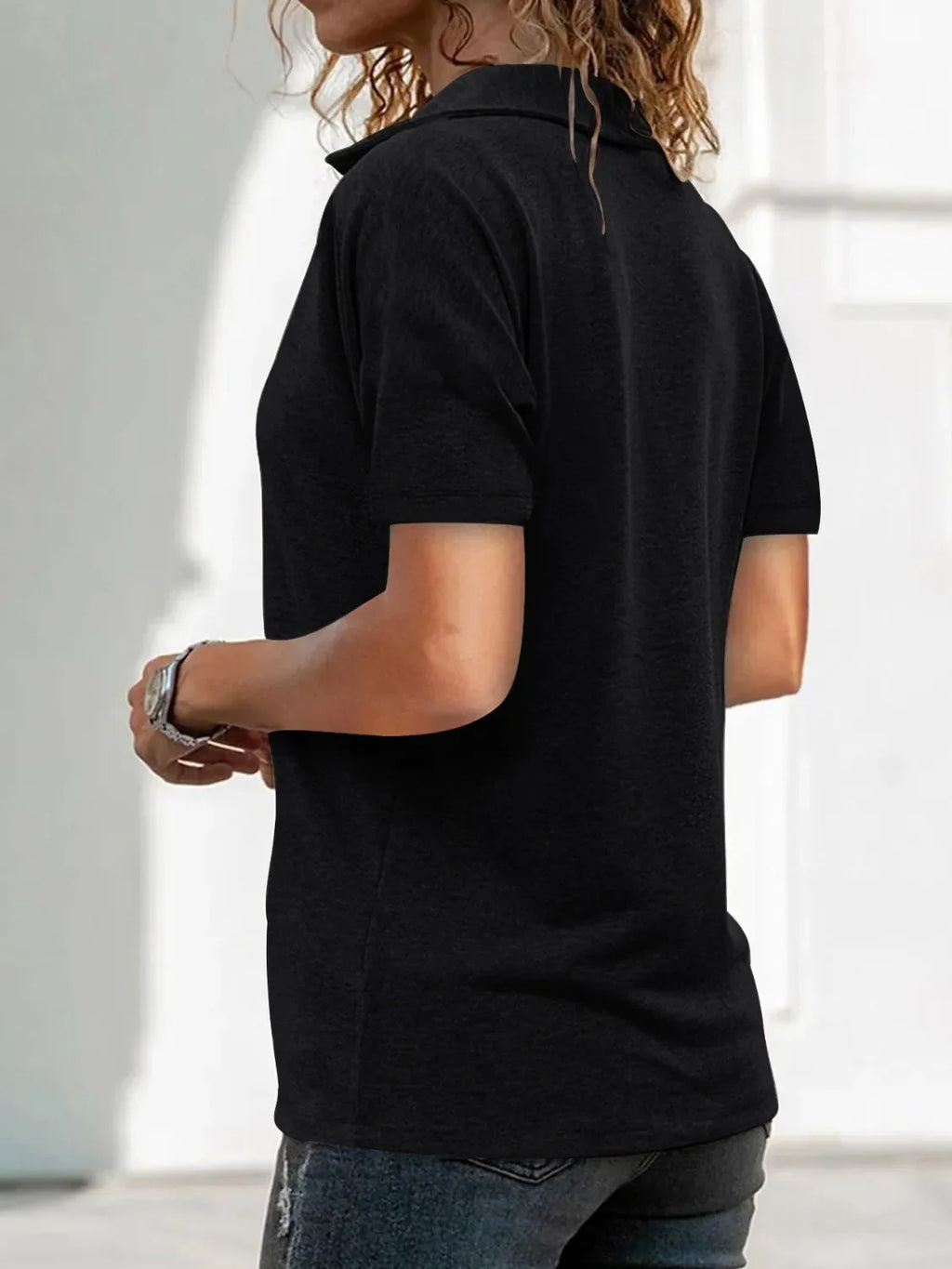 Zip Collar Short Sleeve Top