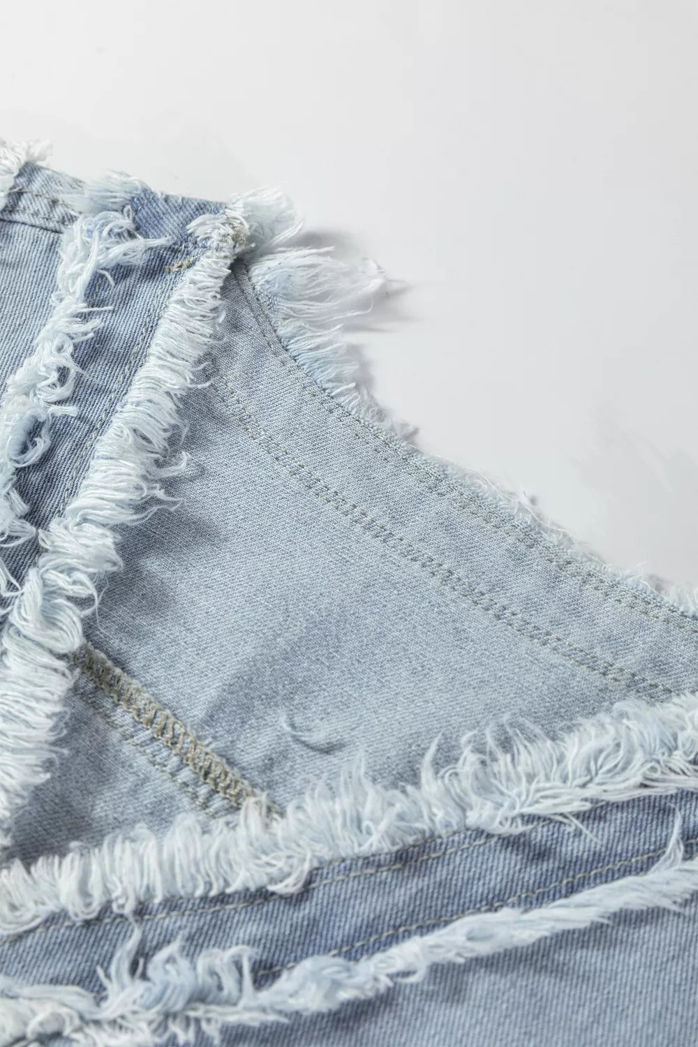 Frayed Edge Flap Pockets Denim Vest Jacket