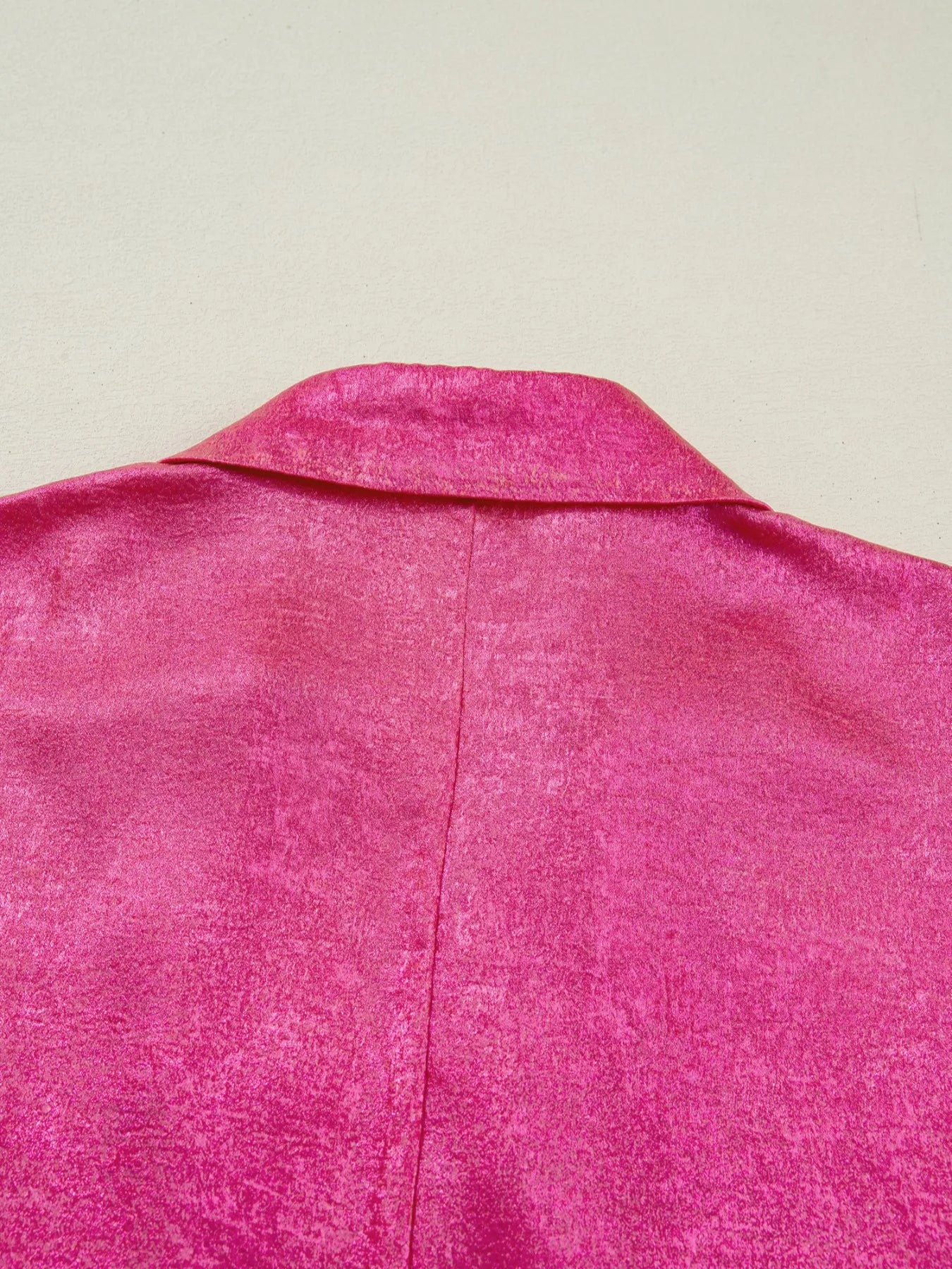 Collared V Neck Half Sleeve Metallic Top