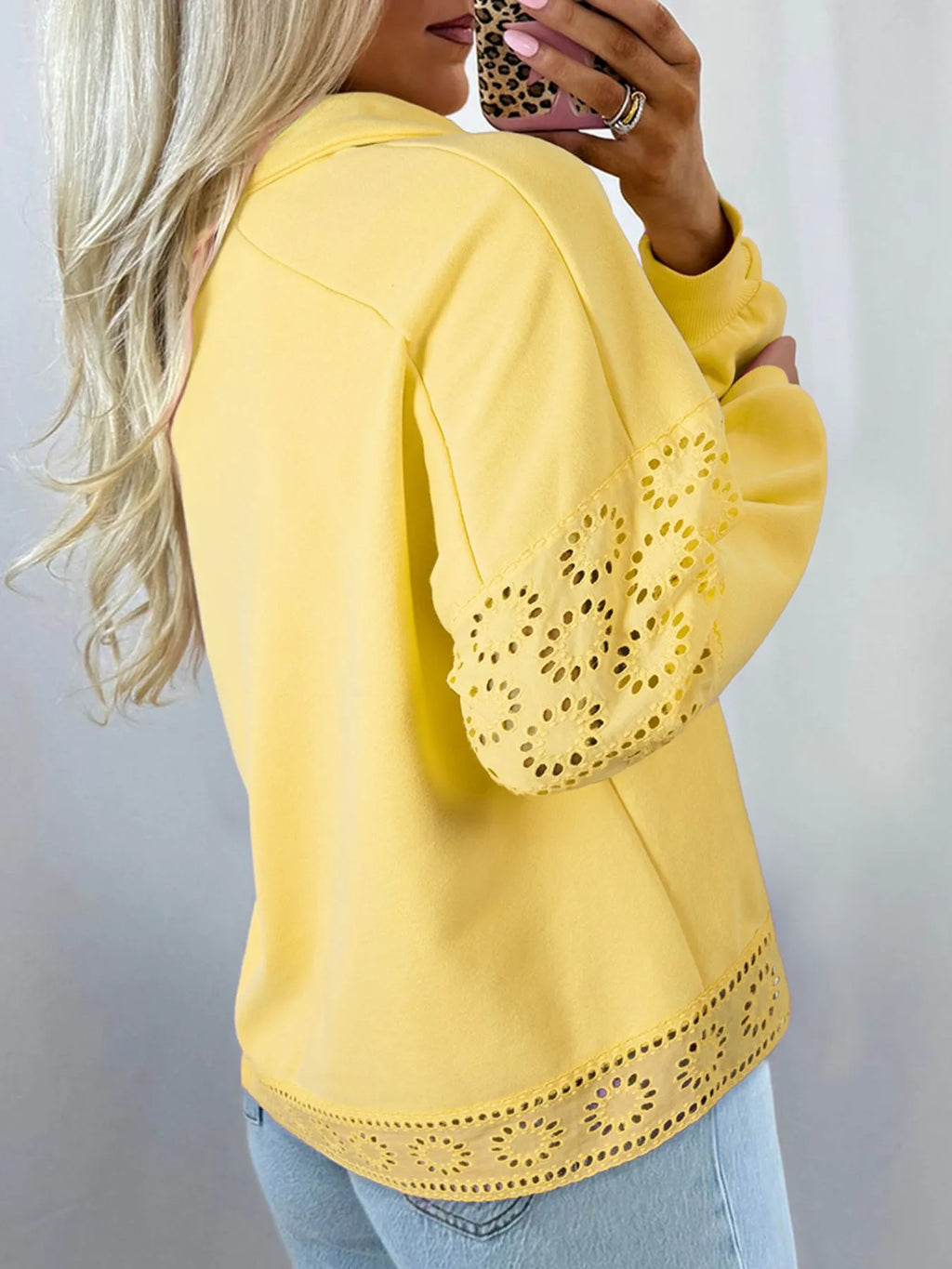 Eyelet Lace Detail Snap Down Sweatshirt