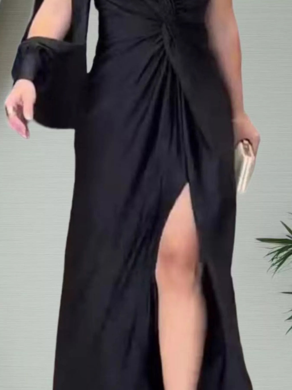 Full Size One-Shoulder Knot Detail Slit Maxi Dress Plus Size