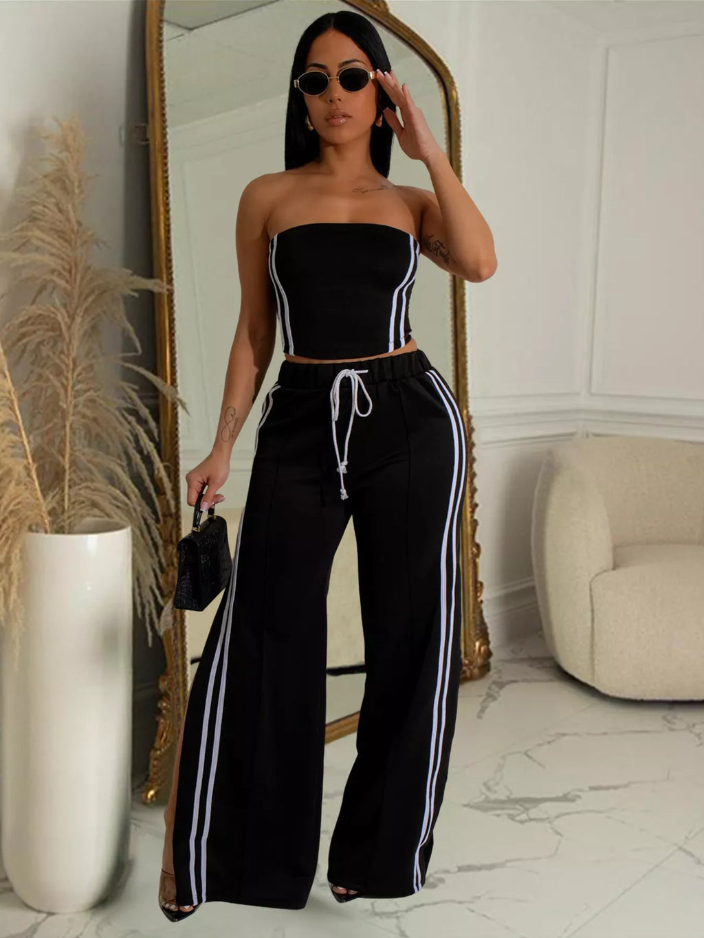 Sleeveless Tube Top and Wide Leg Pants Set