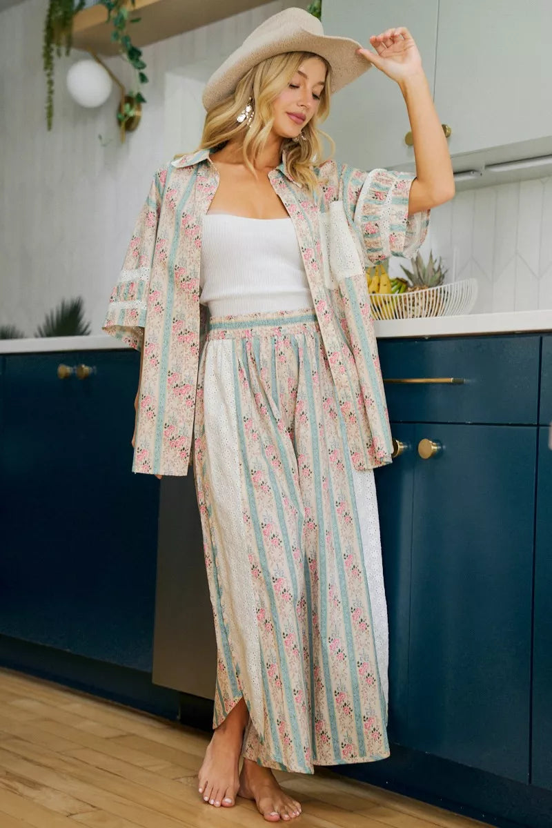 BiBi Eyelet Lace And Floral Mix And Match Shirt Top