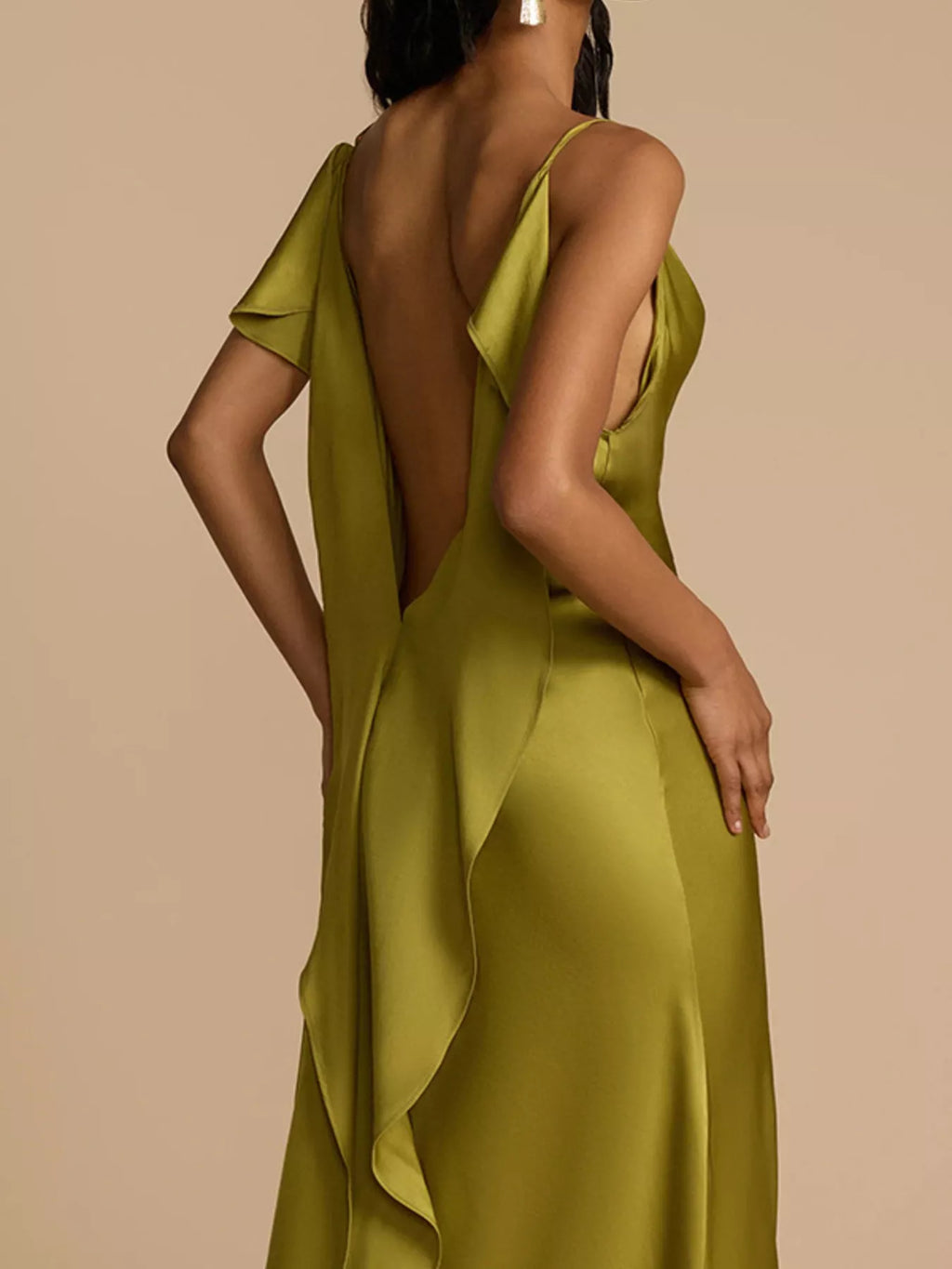 Satin Cowl Neck Slit Maxi Dress