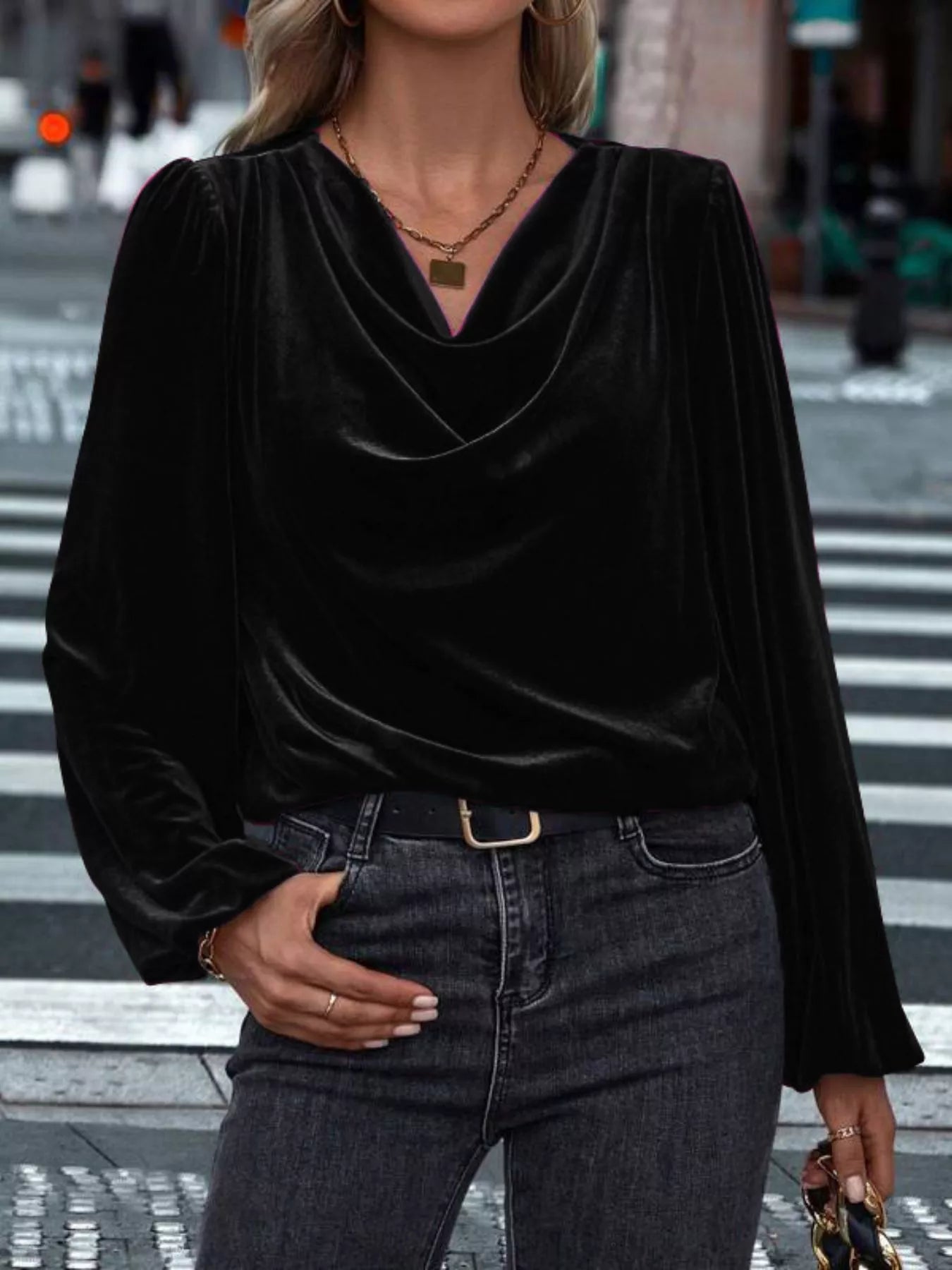 Full Size Velvet Cowl Neck Blouse Plus Size