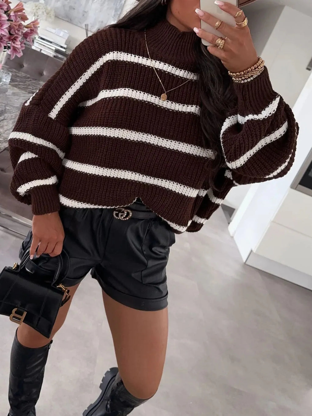 Striped Turtleneck Long Sleeve Sweater