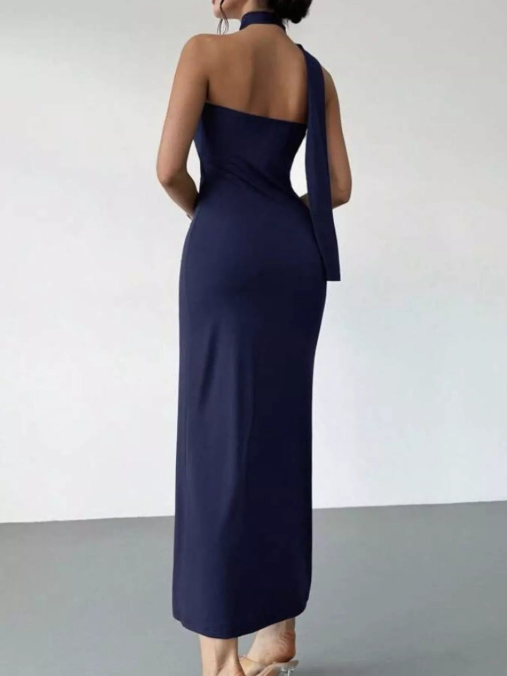 Halter Neck Ruched Bodycon Midi Dress
