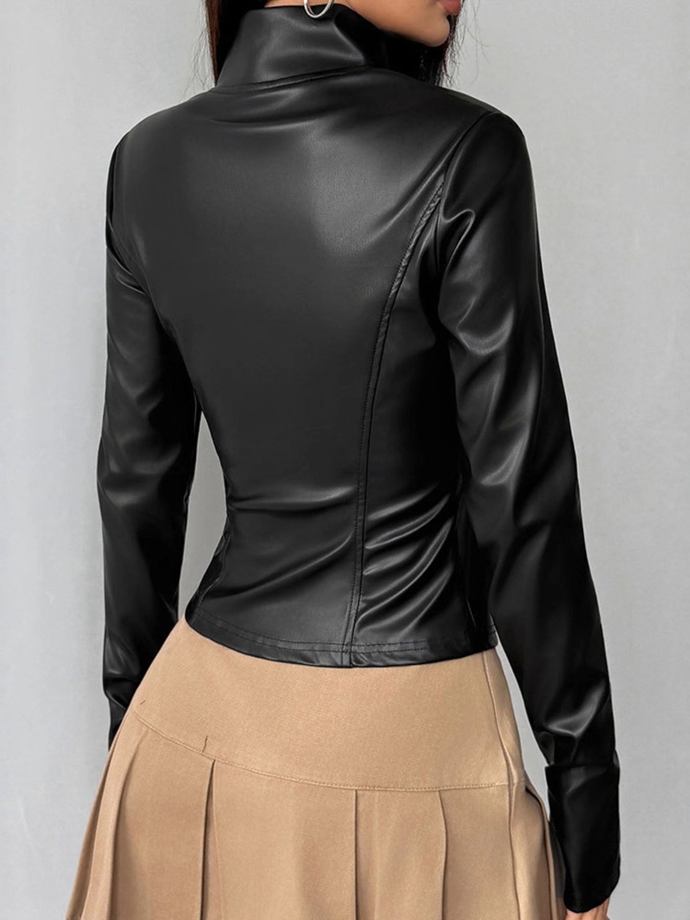 Zip Up Long Sleeve Leather Jacket