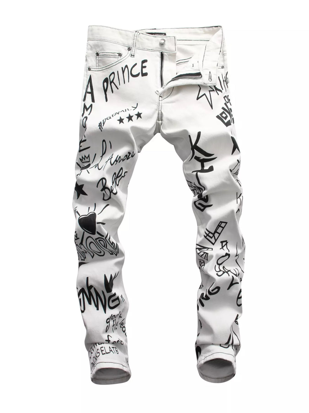 Men's Graffiti Print Slim Fit Jeans