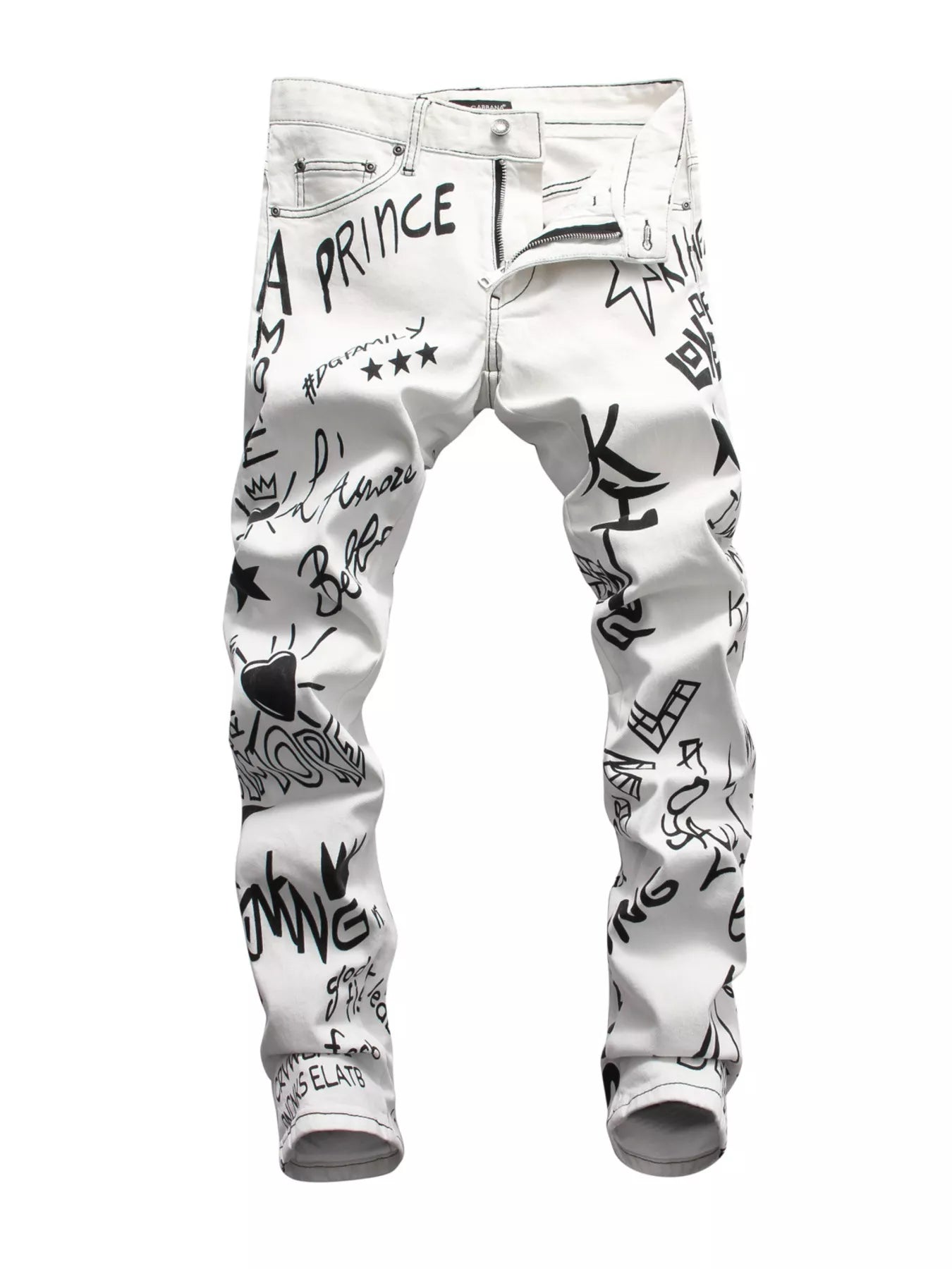 Men's Graffiti Print Slim Fit Jeans