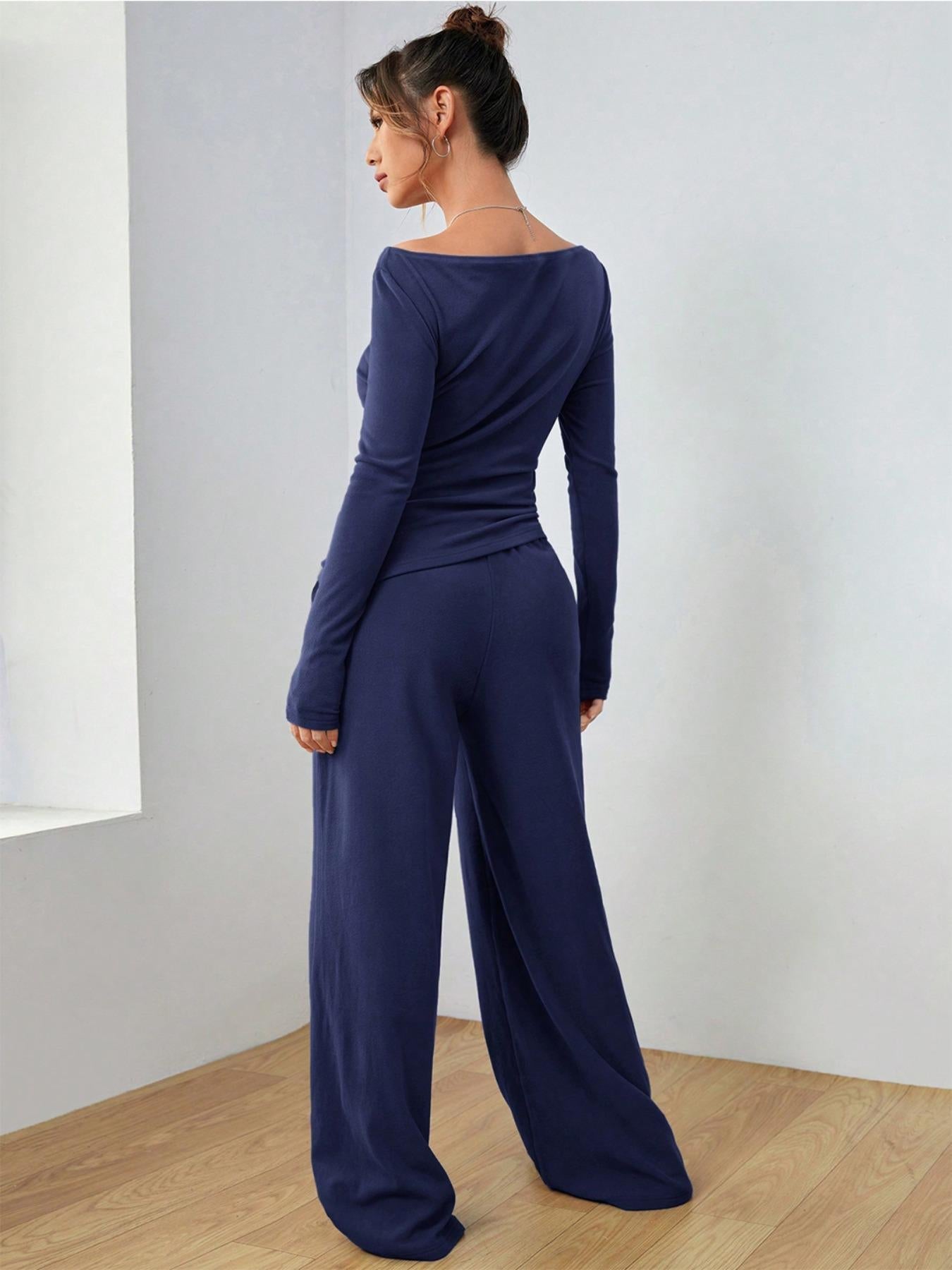 Long Sleeve Top and Wide Leg Pants Set