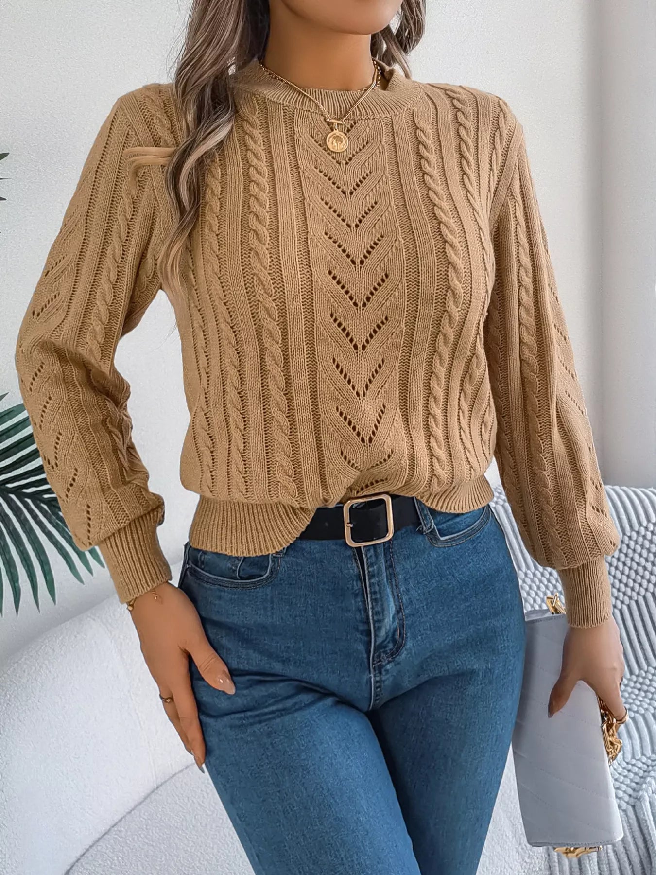 Cable-Knit Round Neck Sweater
