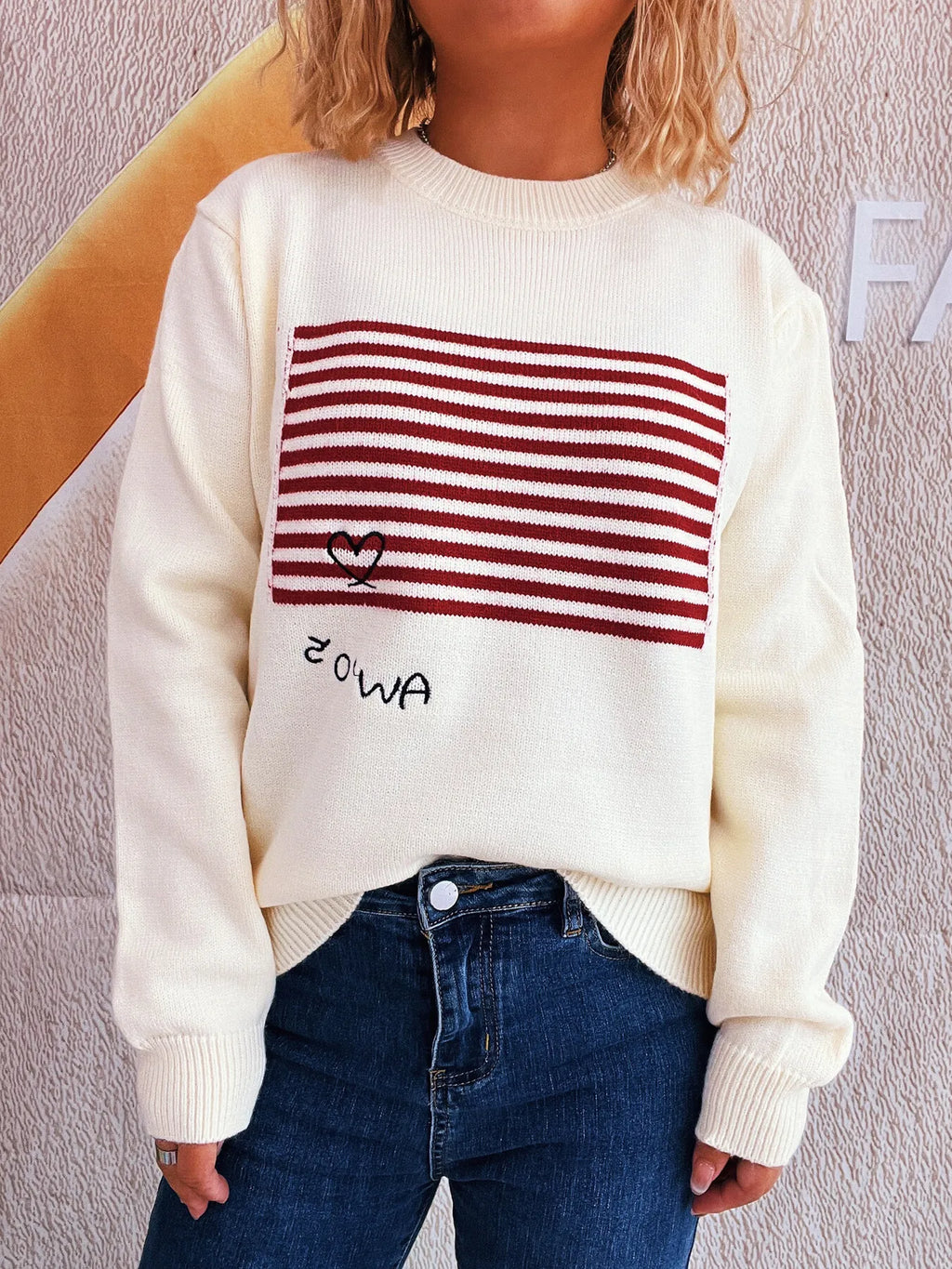 Striped Round Neck Long Sleeve Sweater