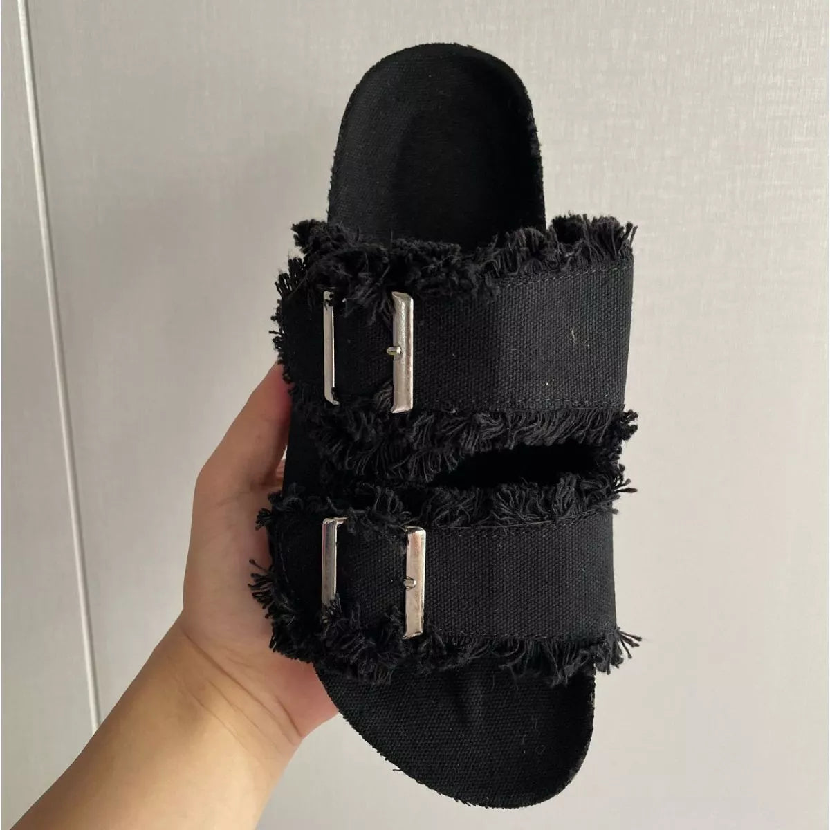 Frayed Edge Buckle Sandals