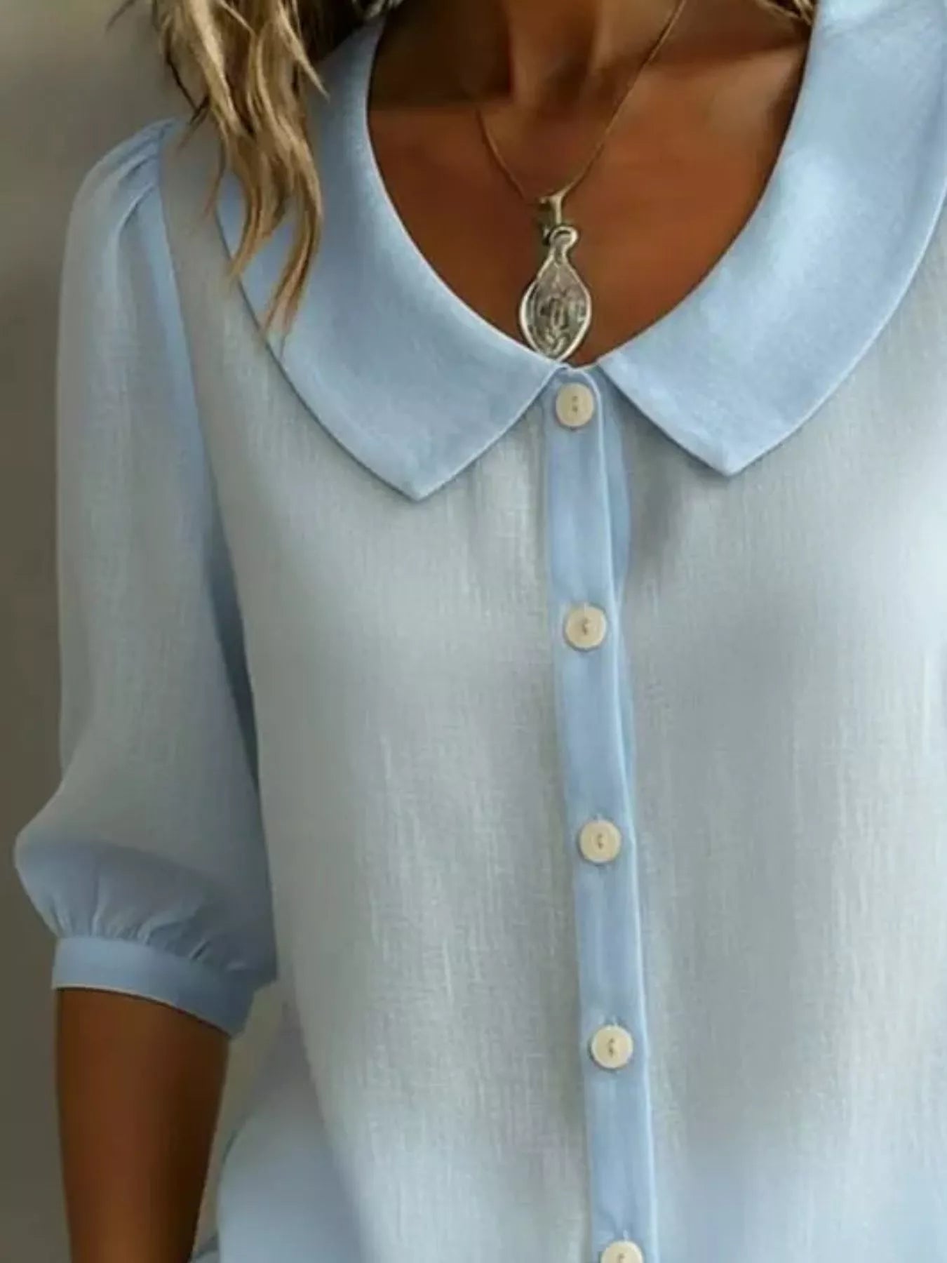 Full Size Peter Pan Collar Button Up Shirt Plus Size