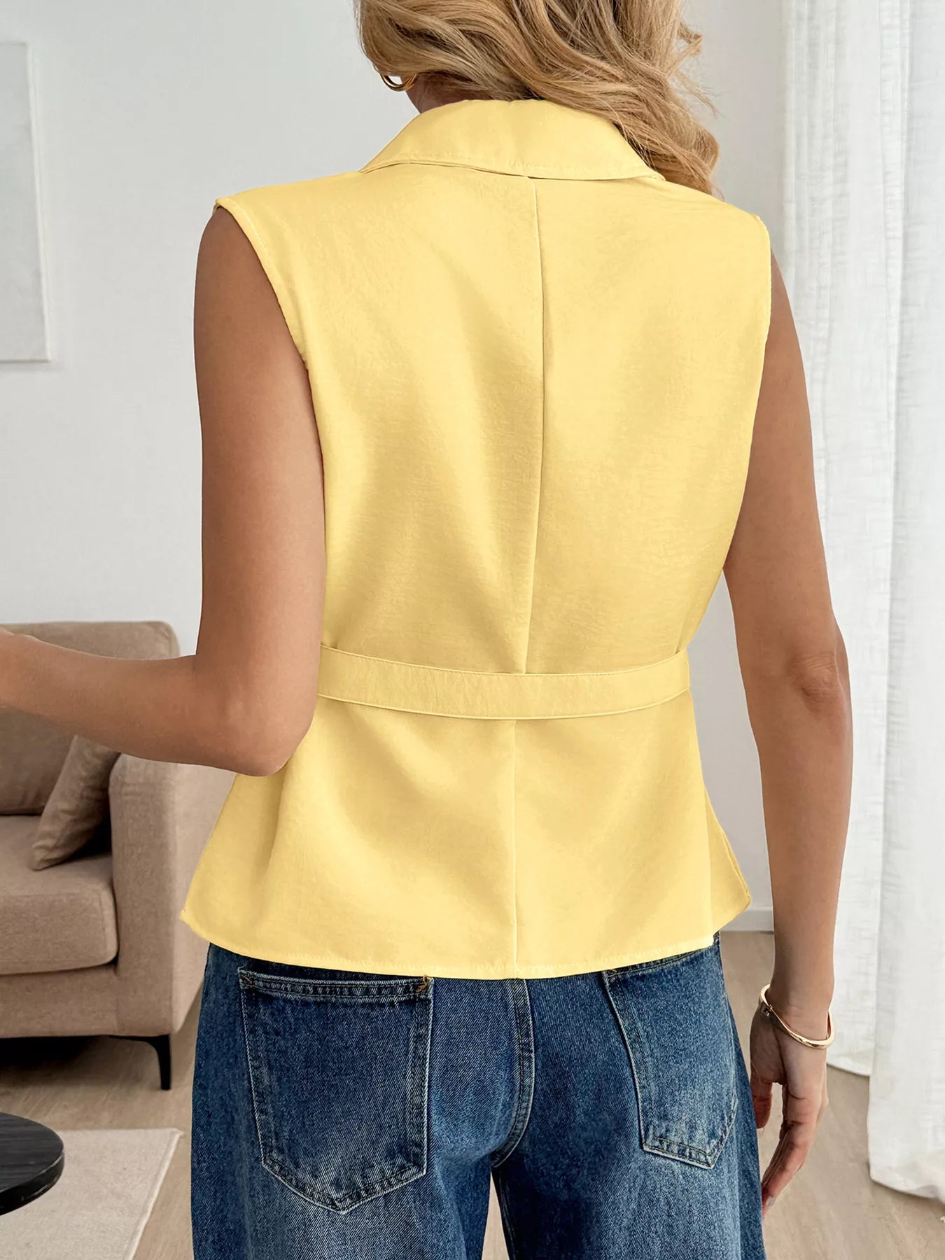 Button Front Sleeveless Blouse