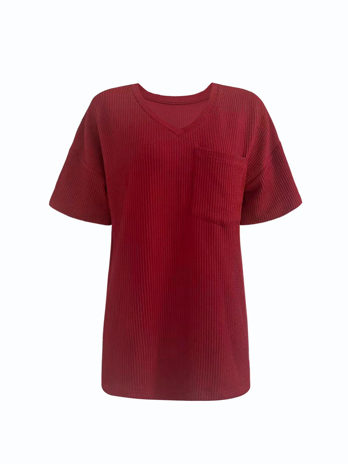 Ribbed V-Neck Oversized T-Shirt