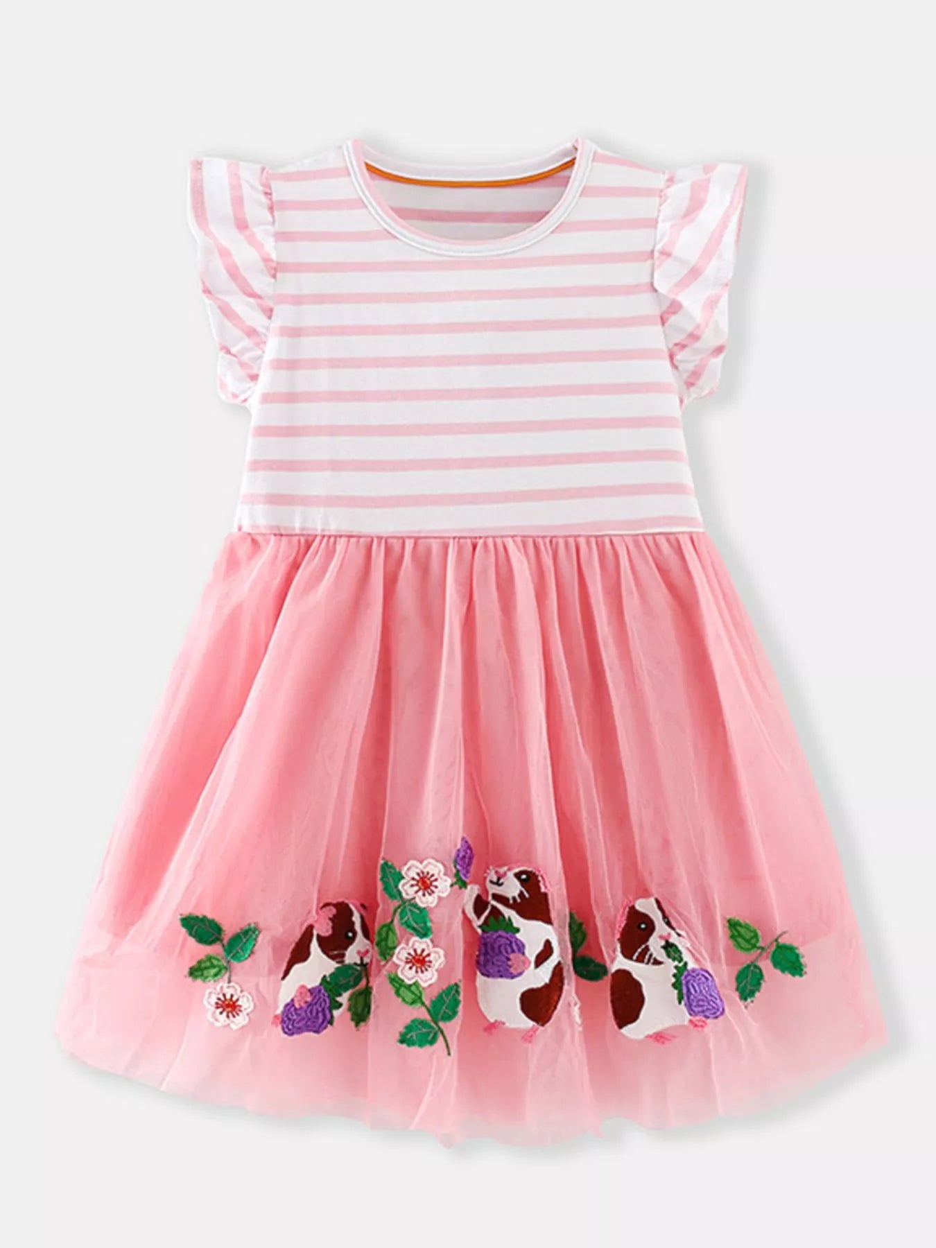 Children's Cartoon Animal Embroidered Tulle Dress
