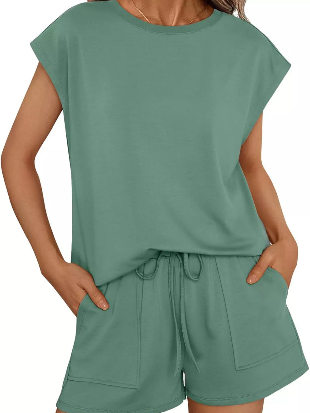 Casual Solid Color T-Shirt and Shorts Set