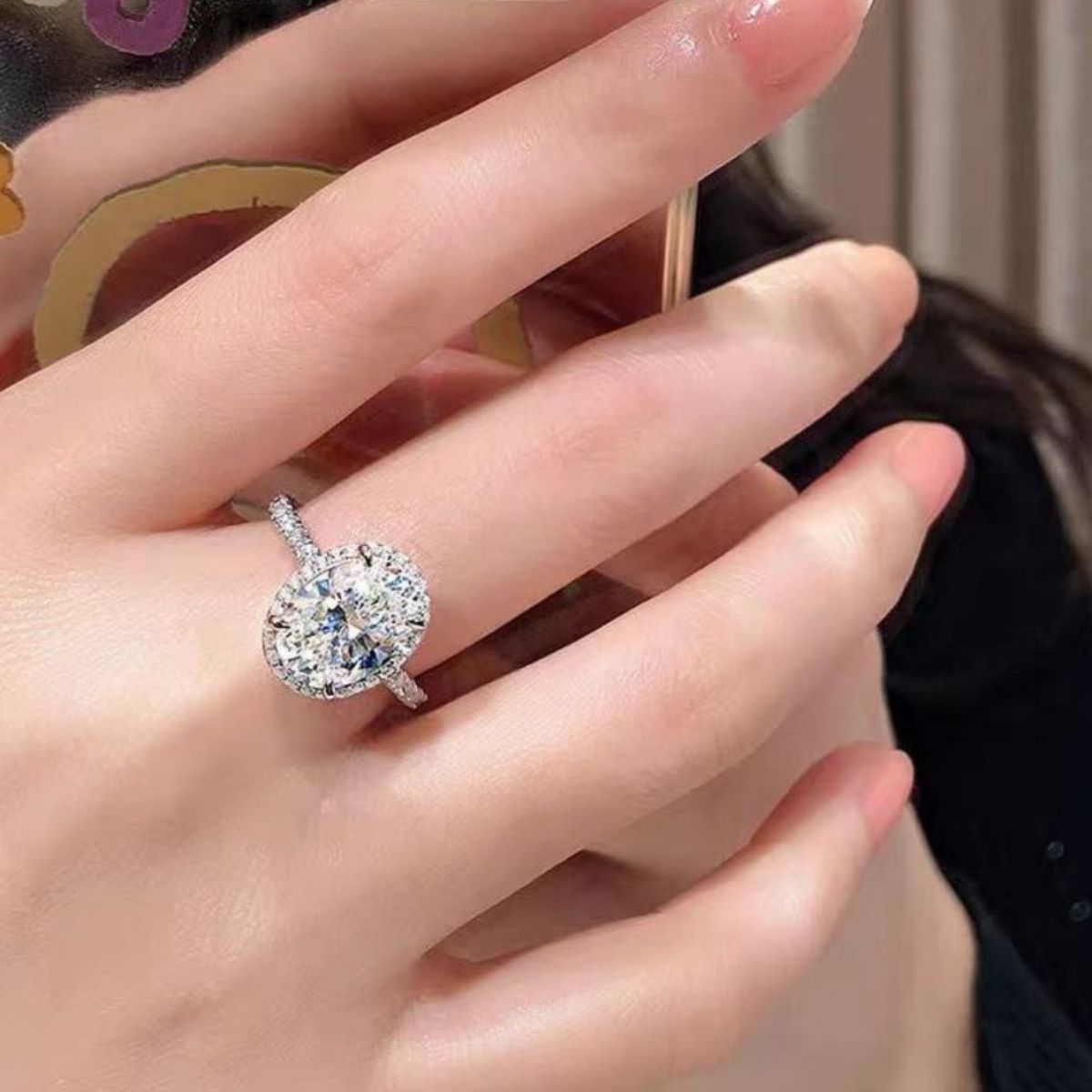 2 Carat Moissanite 925 Sterling Silver Oval Ring