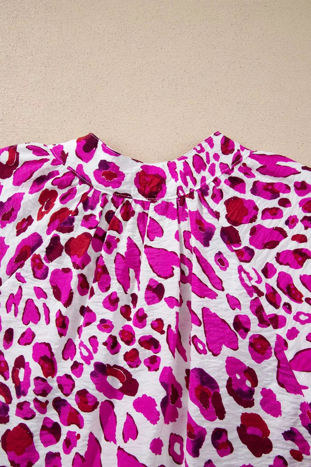 Leopard Print V Neck Puffy Half Sleeve Blouse