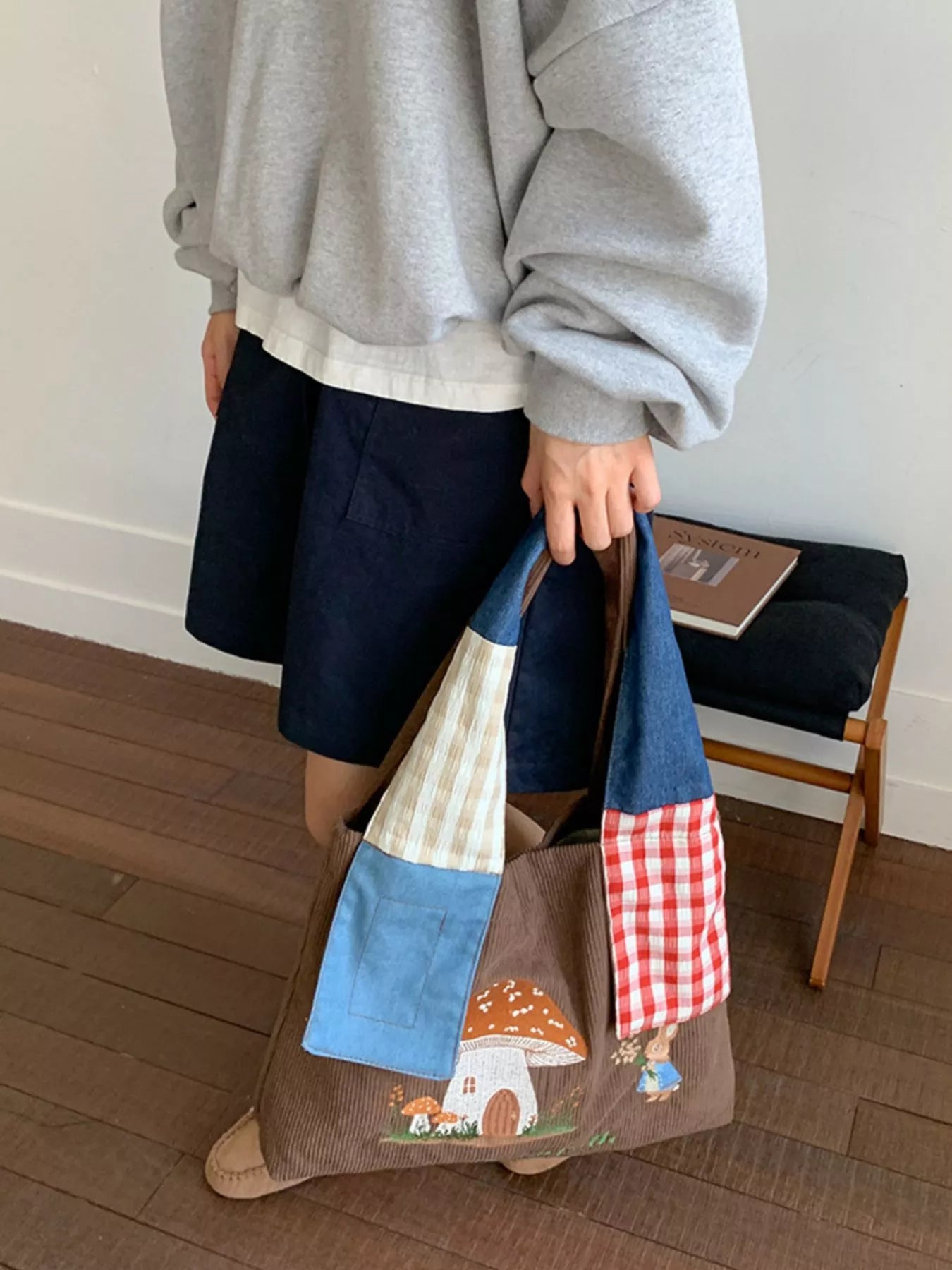 Mushroom Corduroy Tote Bag
