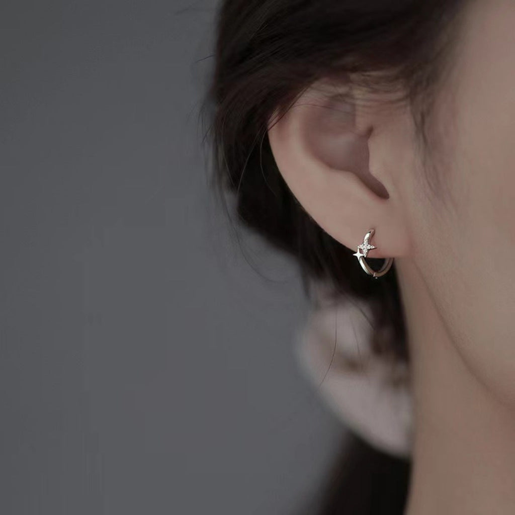 925 Sterling Silver Star Hoop Earrings