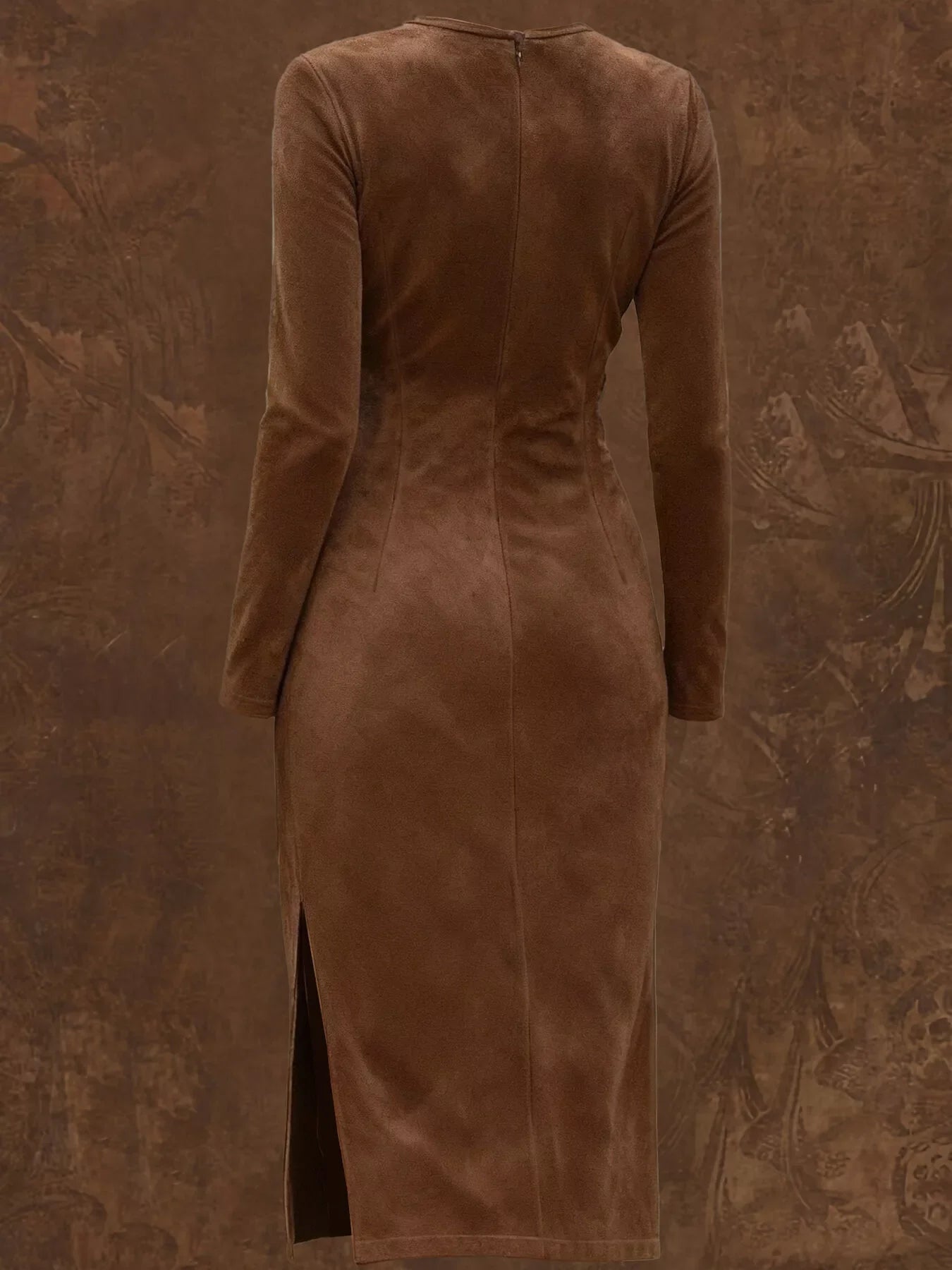 Suede Fringe Long Sleeve Midi Dress