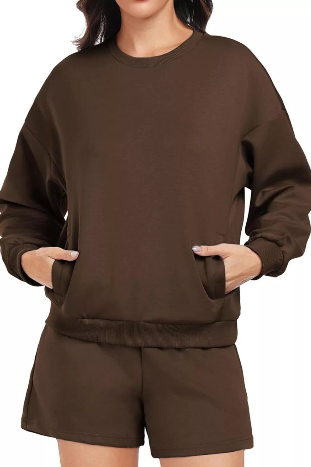 Round Neck Sweatshirt and Shorts Set