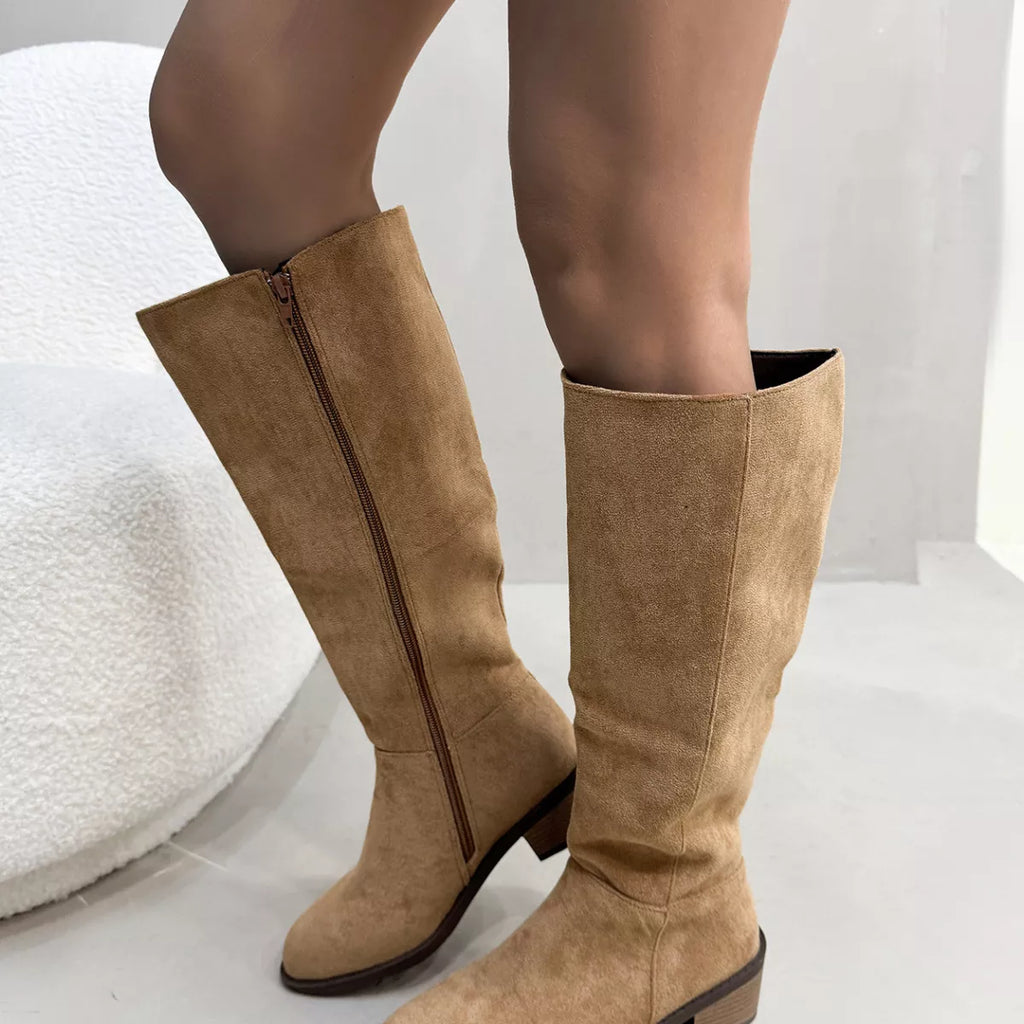 Side Zipper Closure Suede Knee-High Boots