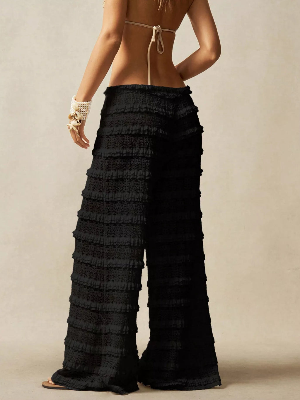 Lace Drawstring Wide-Leg Pants