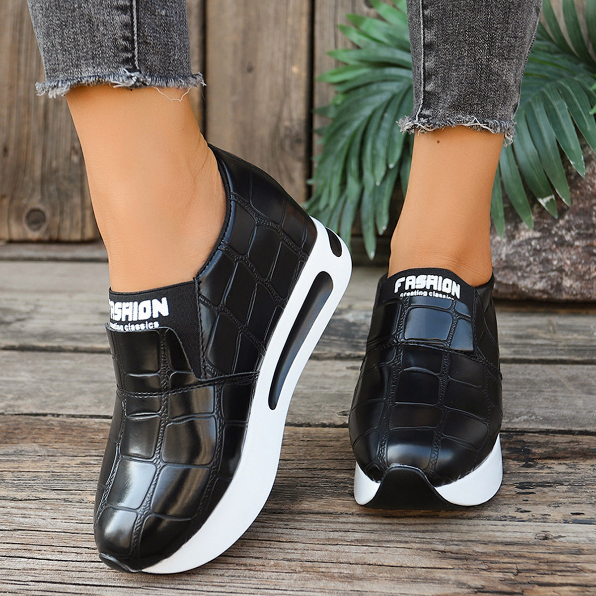 Crocodile Pattern Platform Slip-Ons