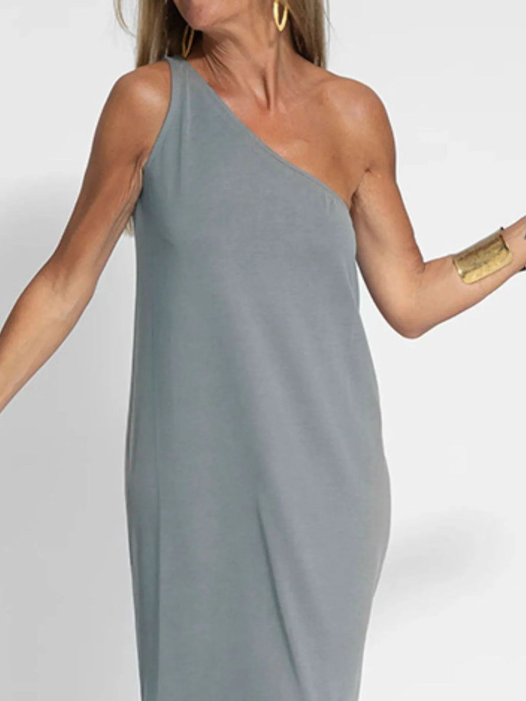 One-Shoulder Maxi Dress with Side Slit