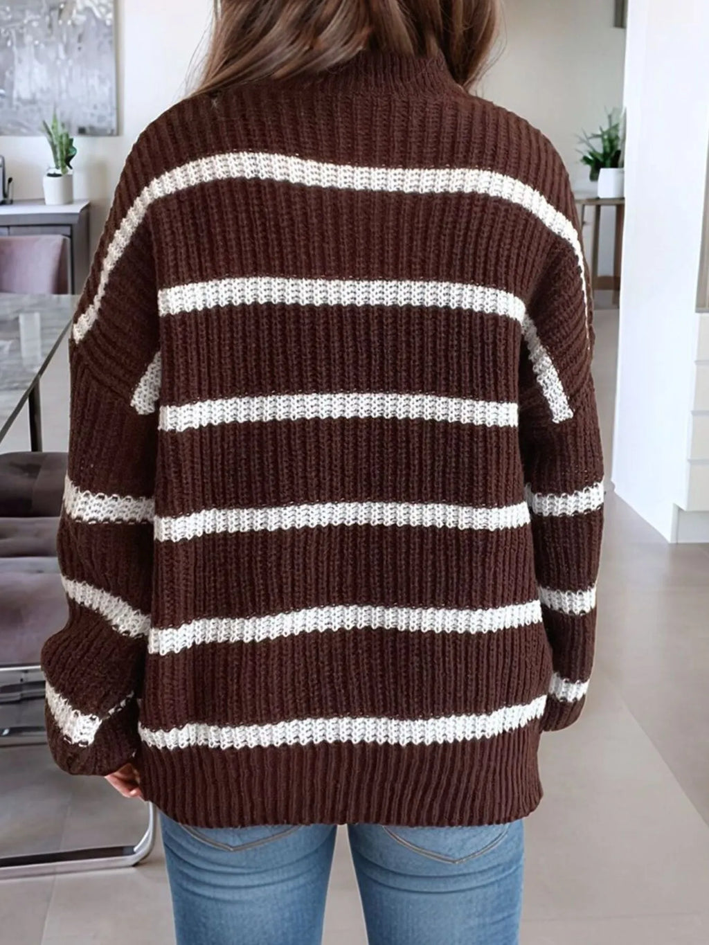 Striped Turtleneck Long Sleeve Sweater