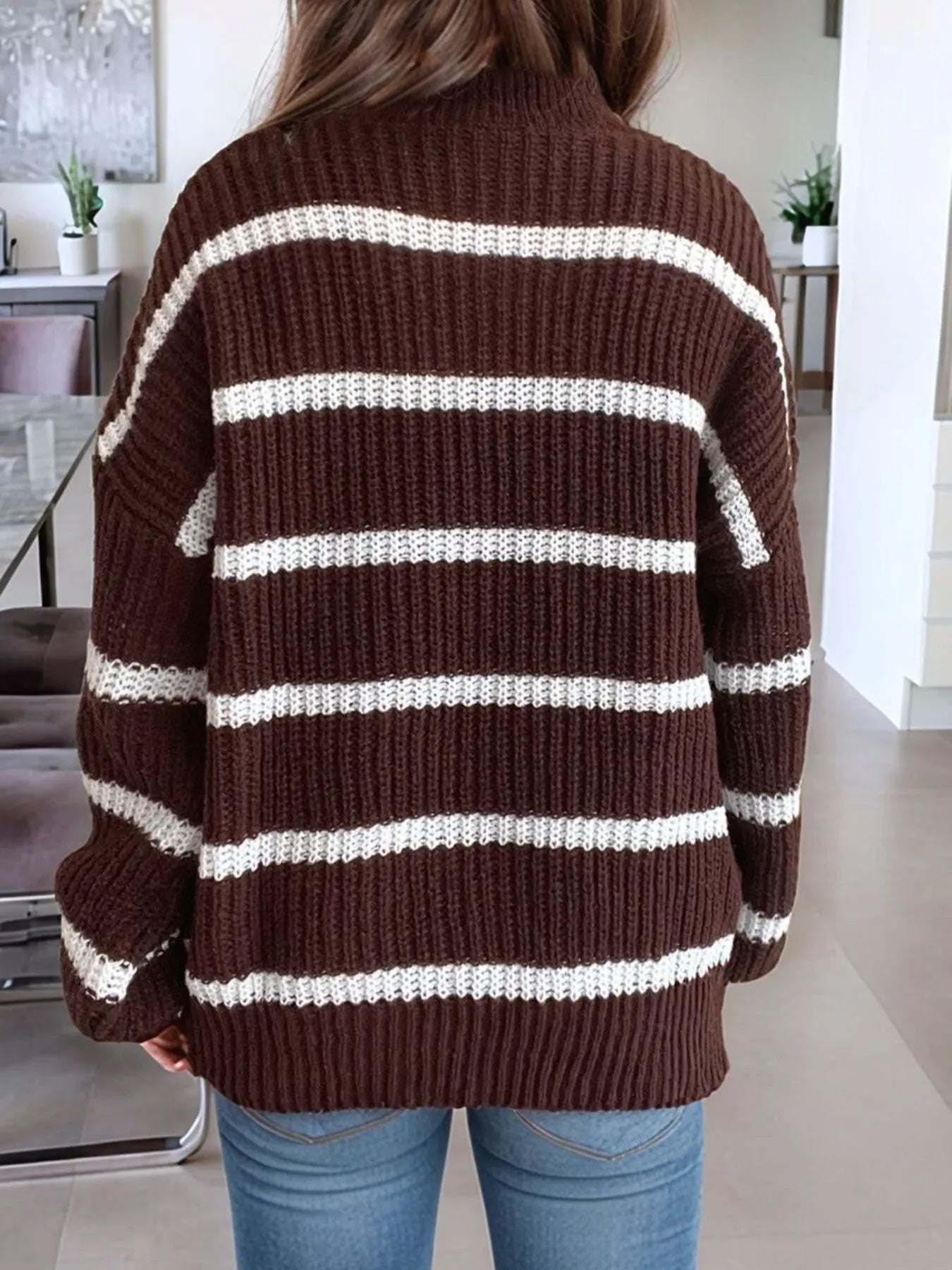 Striped Turtleneck Long Sleeve Sweater