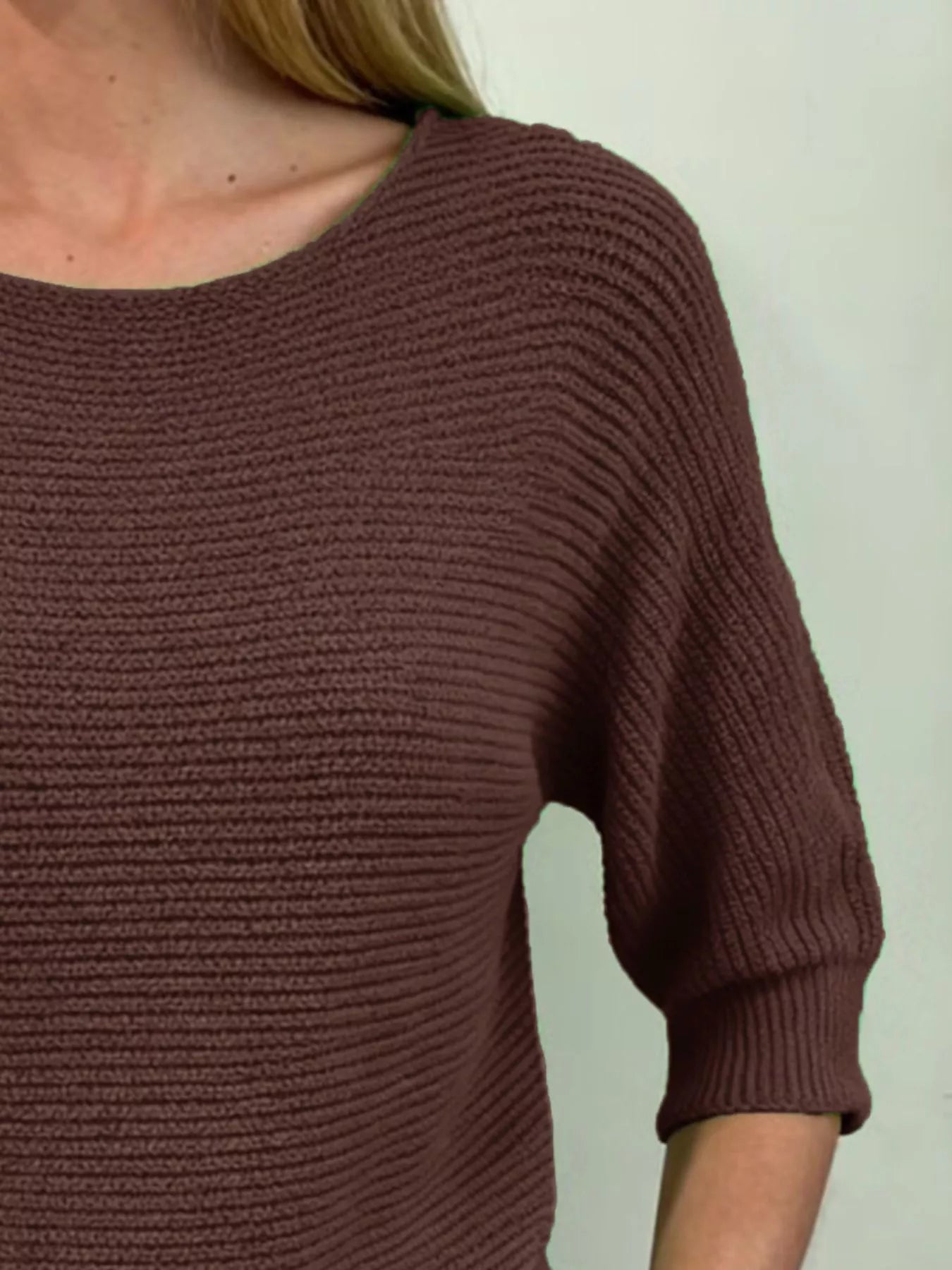 Full Size Ribbed Knit Round Neck Sweater Plus Size