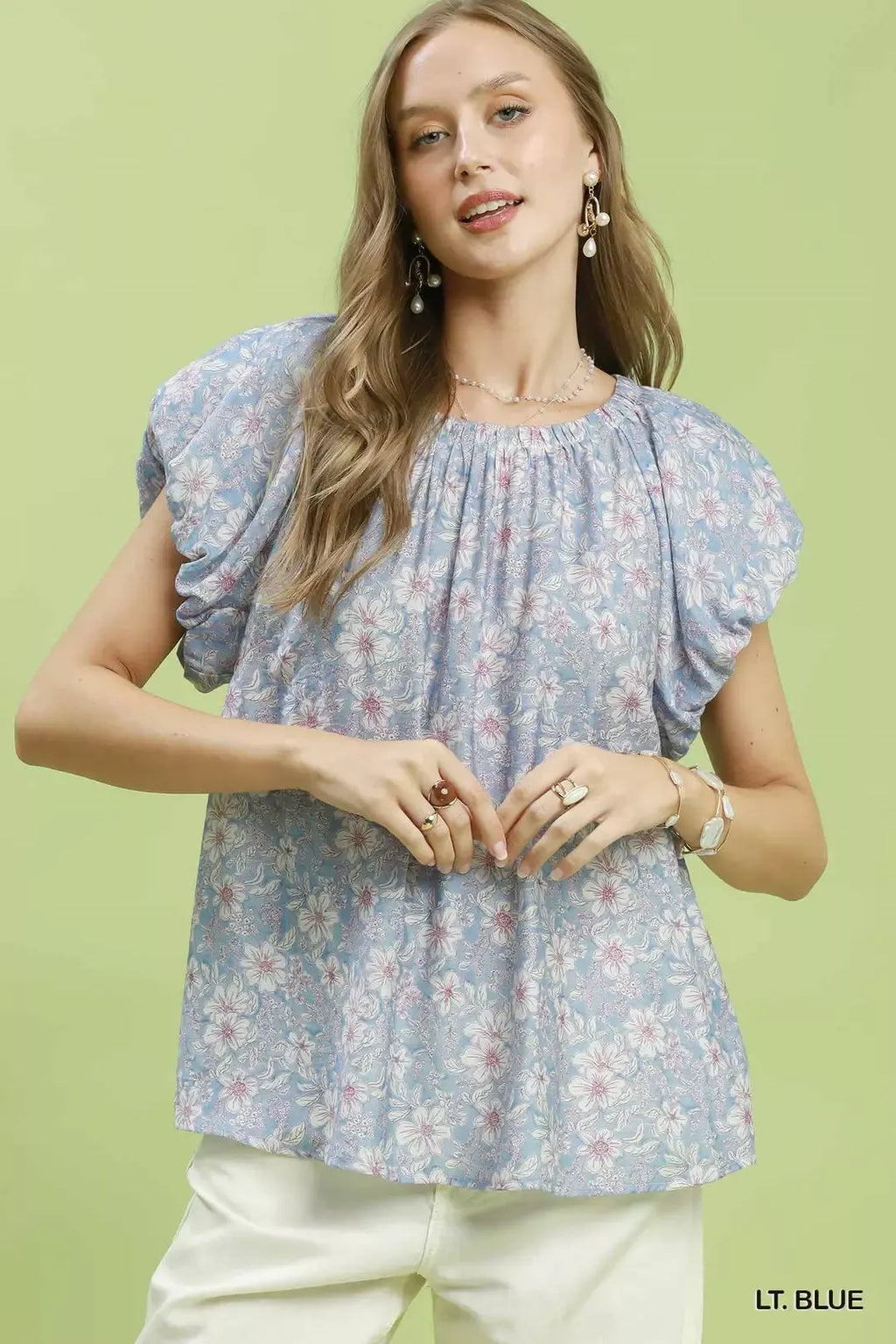 Umgee Floral Puff Sleeve Blouse