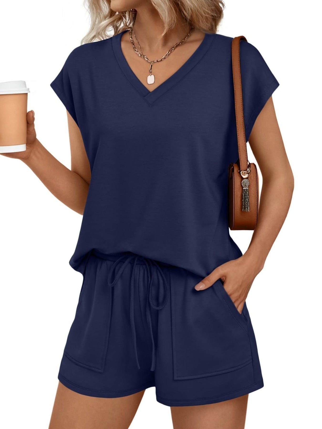 Casual V-Neck T-Shirt and Shorts Set