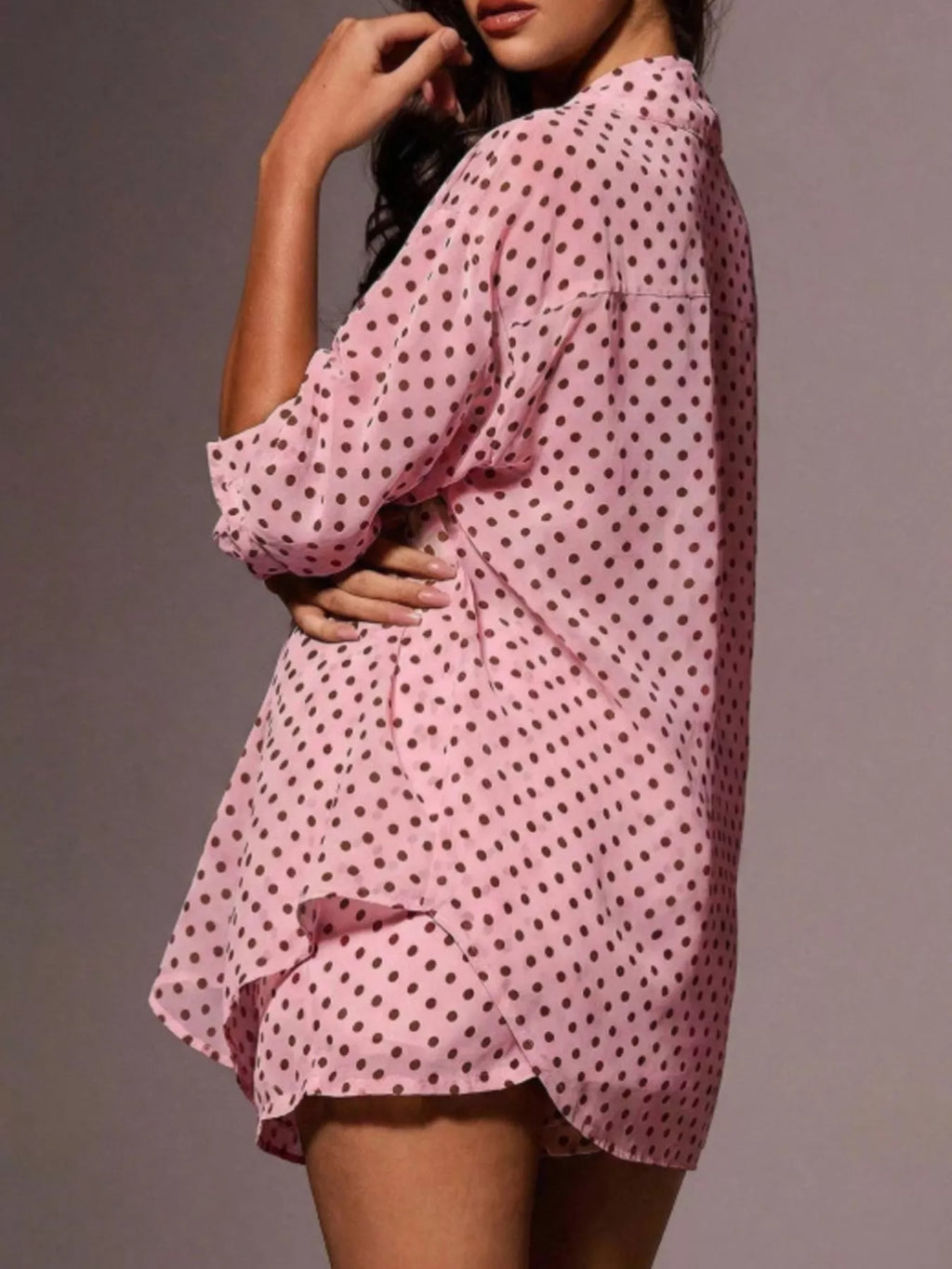 Polka Dot Button Up Shirt and Shorts Set