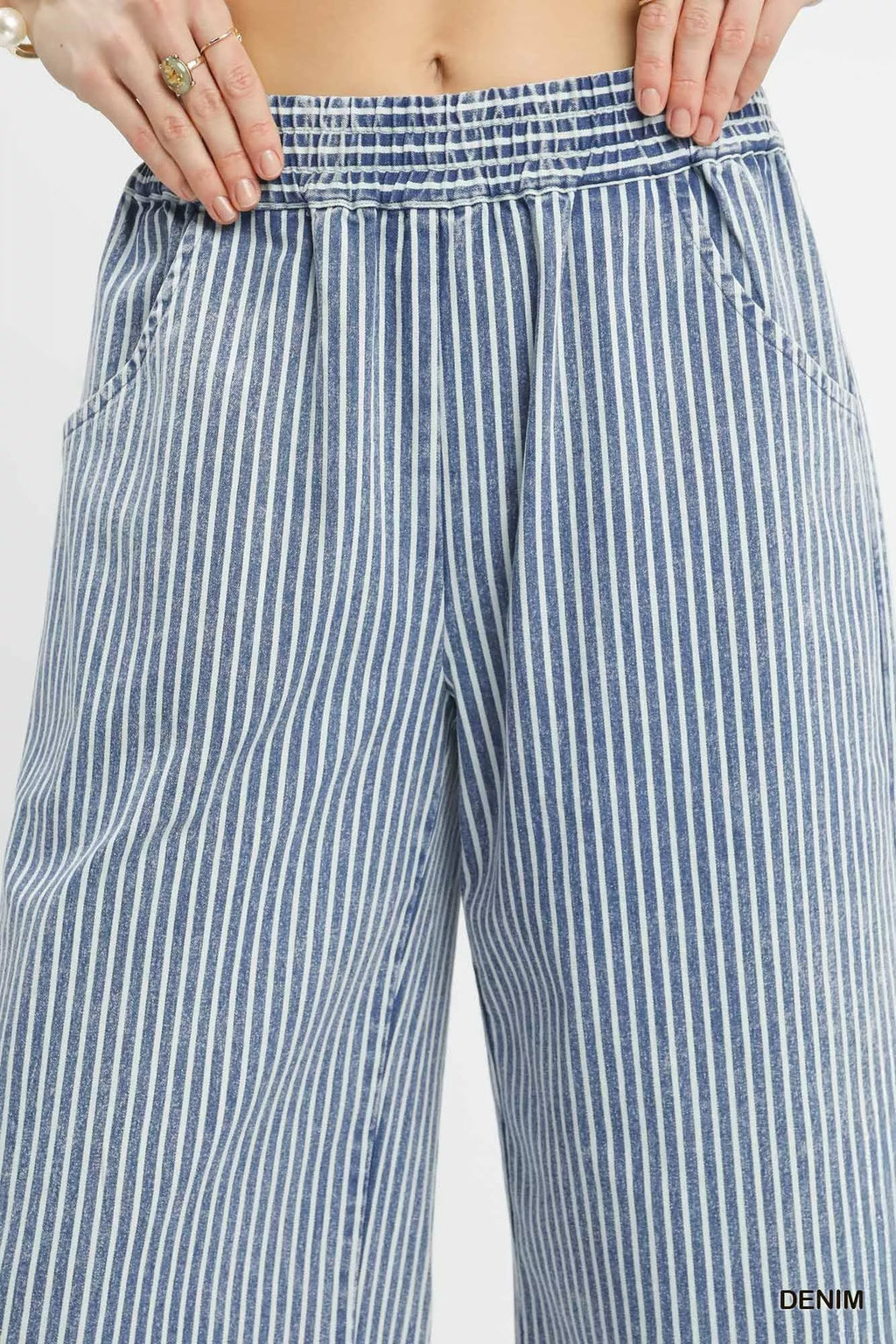 Umgee Stone Wash Stripe Wide-Leg Pants