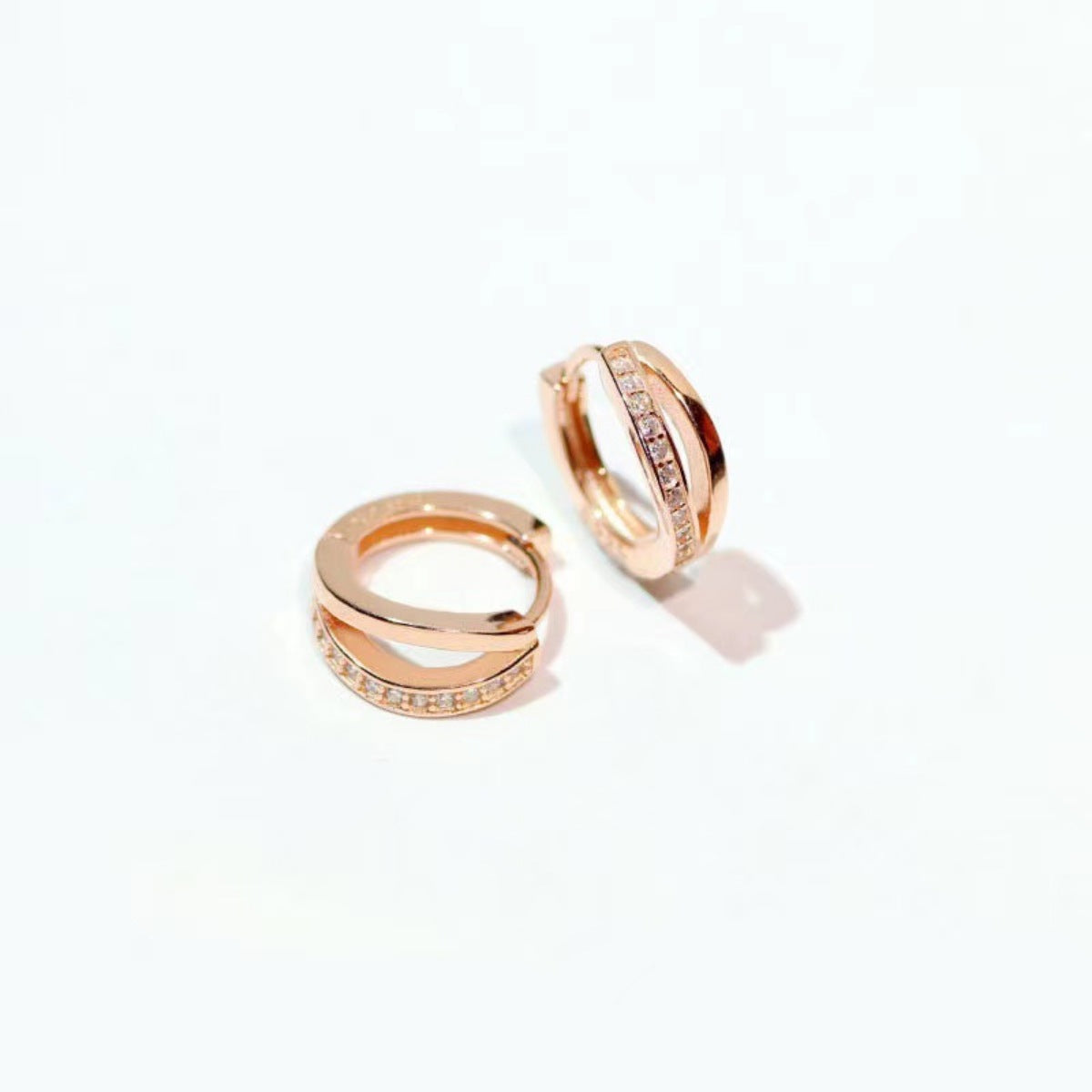 18K Rose Gold-Plated Zircon Hoop Earrings