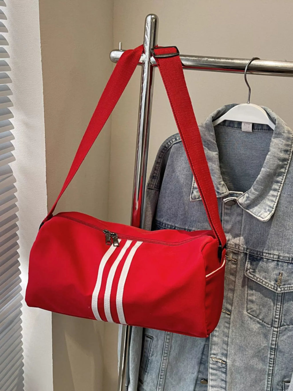 Striped Adjustable Strap Duffel Bag