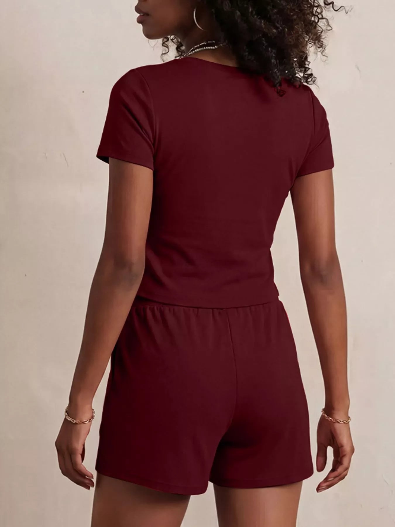 Solid Color Short Sleeve Tee and Shorts Set