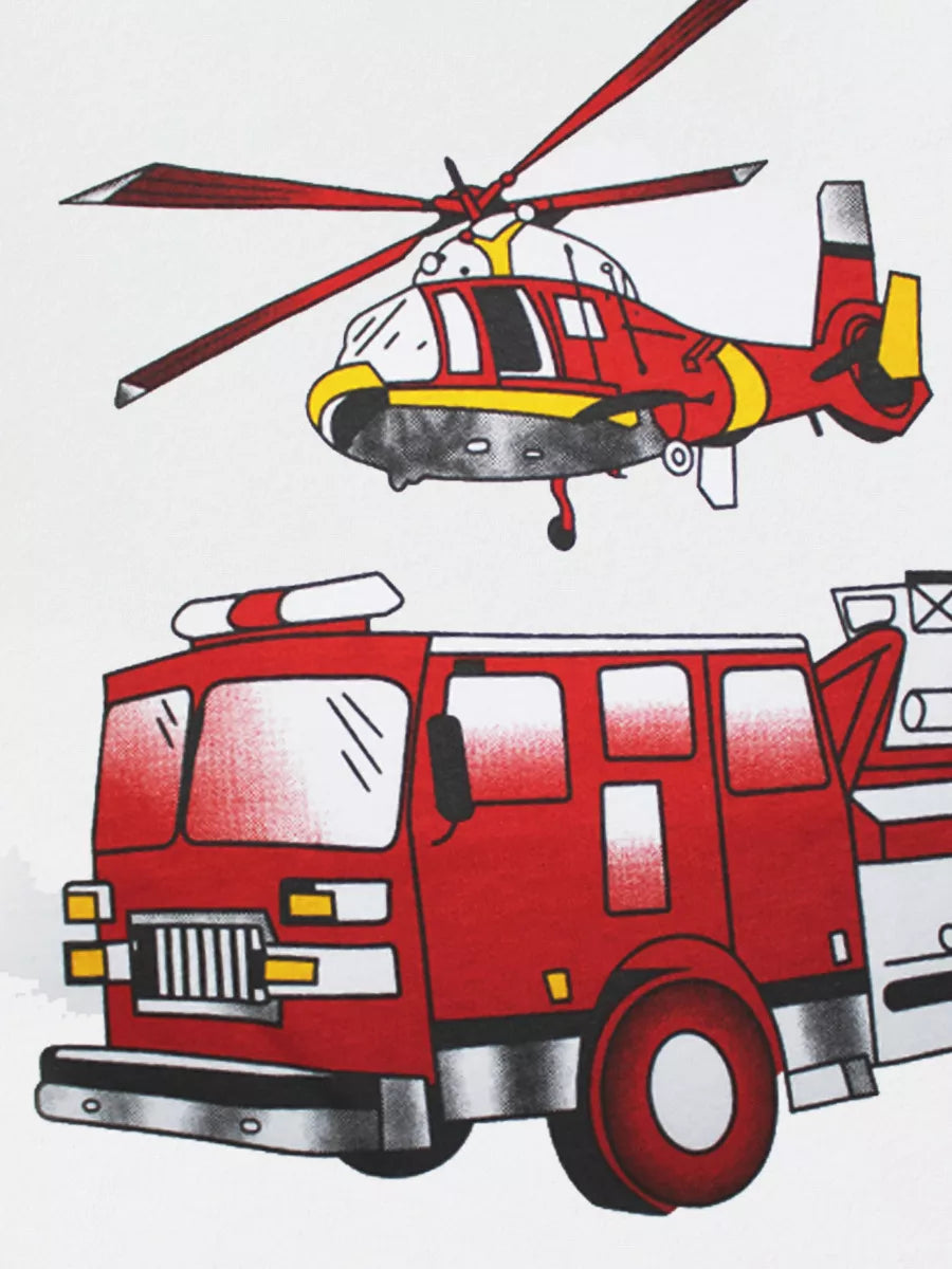 Children's Fire Truck and Helicopter Graphic T-Shirt