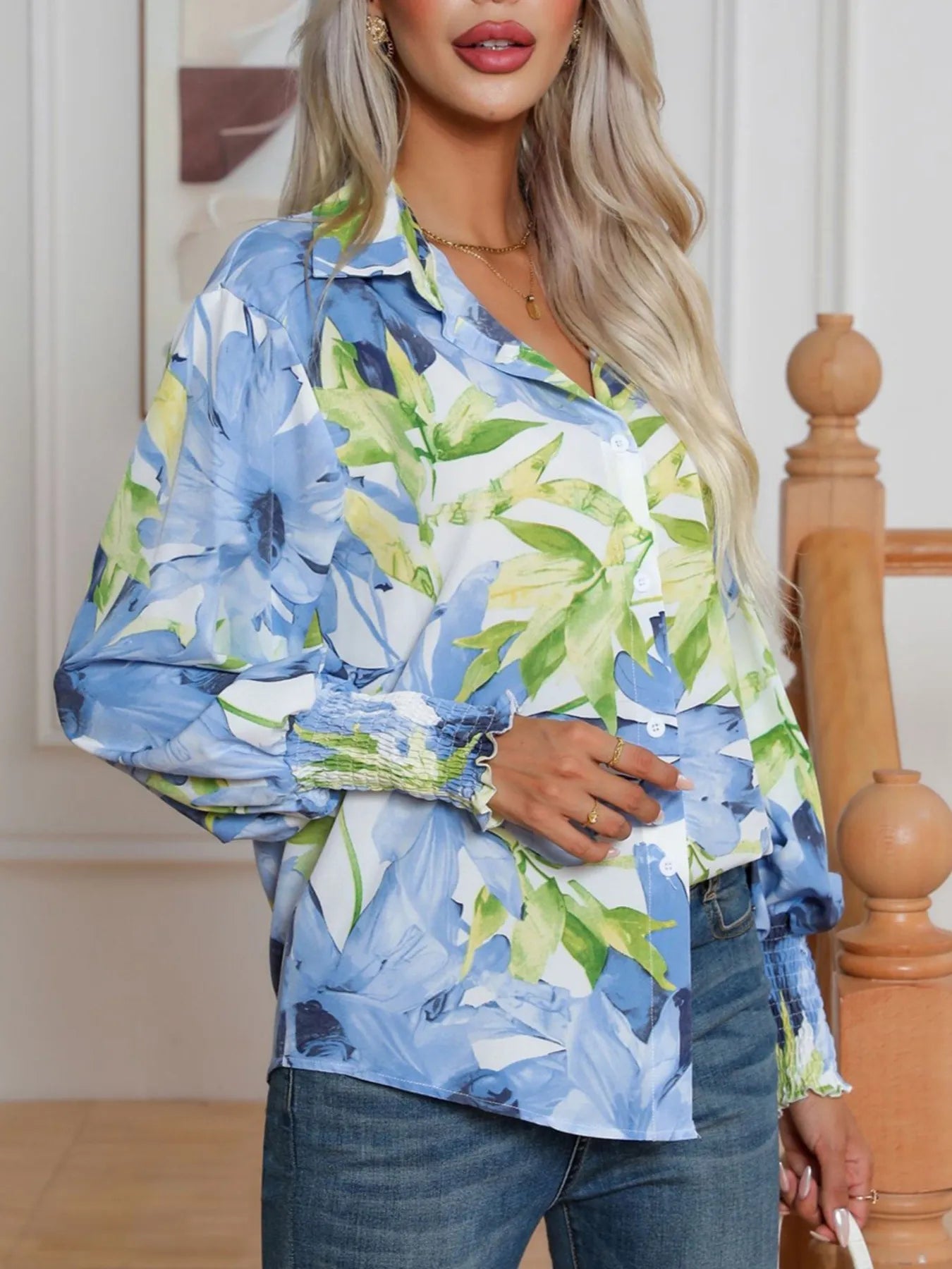 Printed Button Up Long Sleeve Shirt