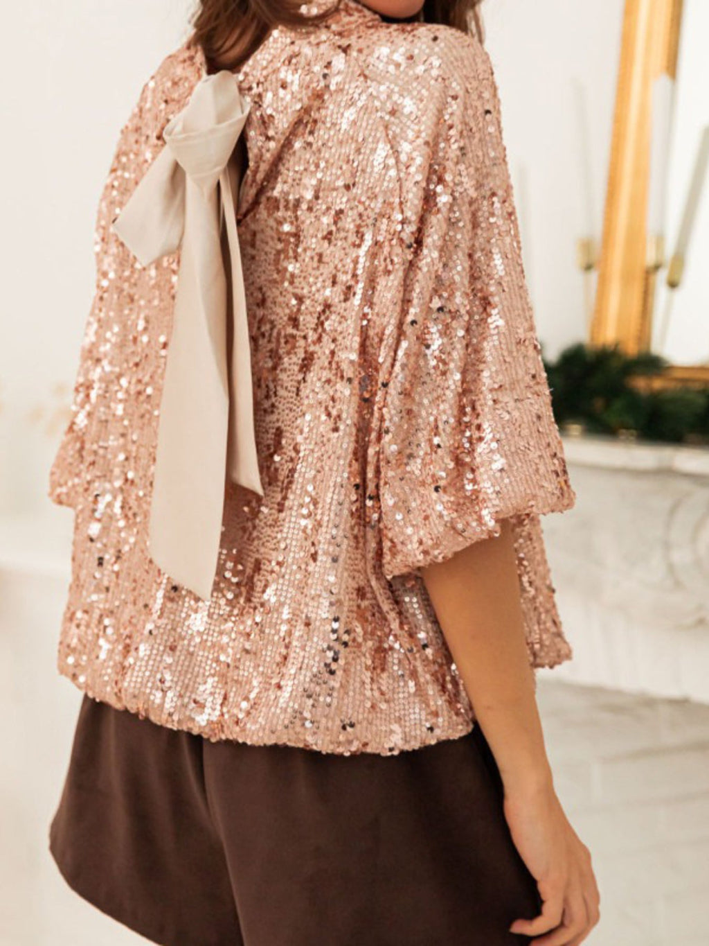 Sequin Embellished Tie-Back Blouse