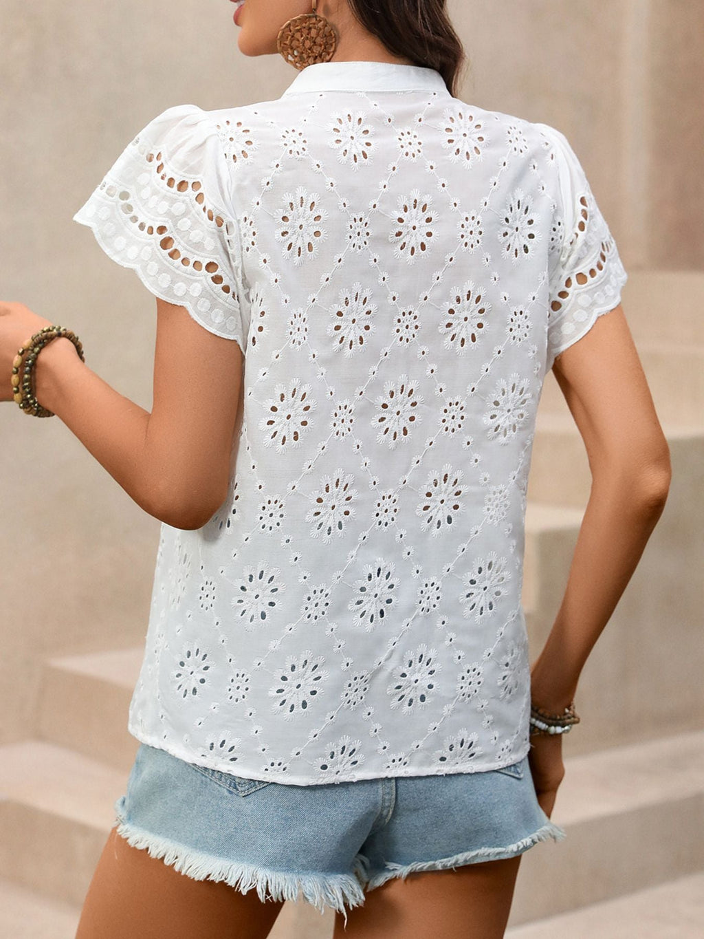 Eyelet Embroidered Button Up Shirt